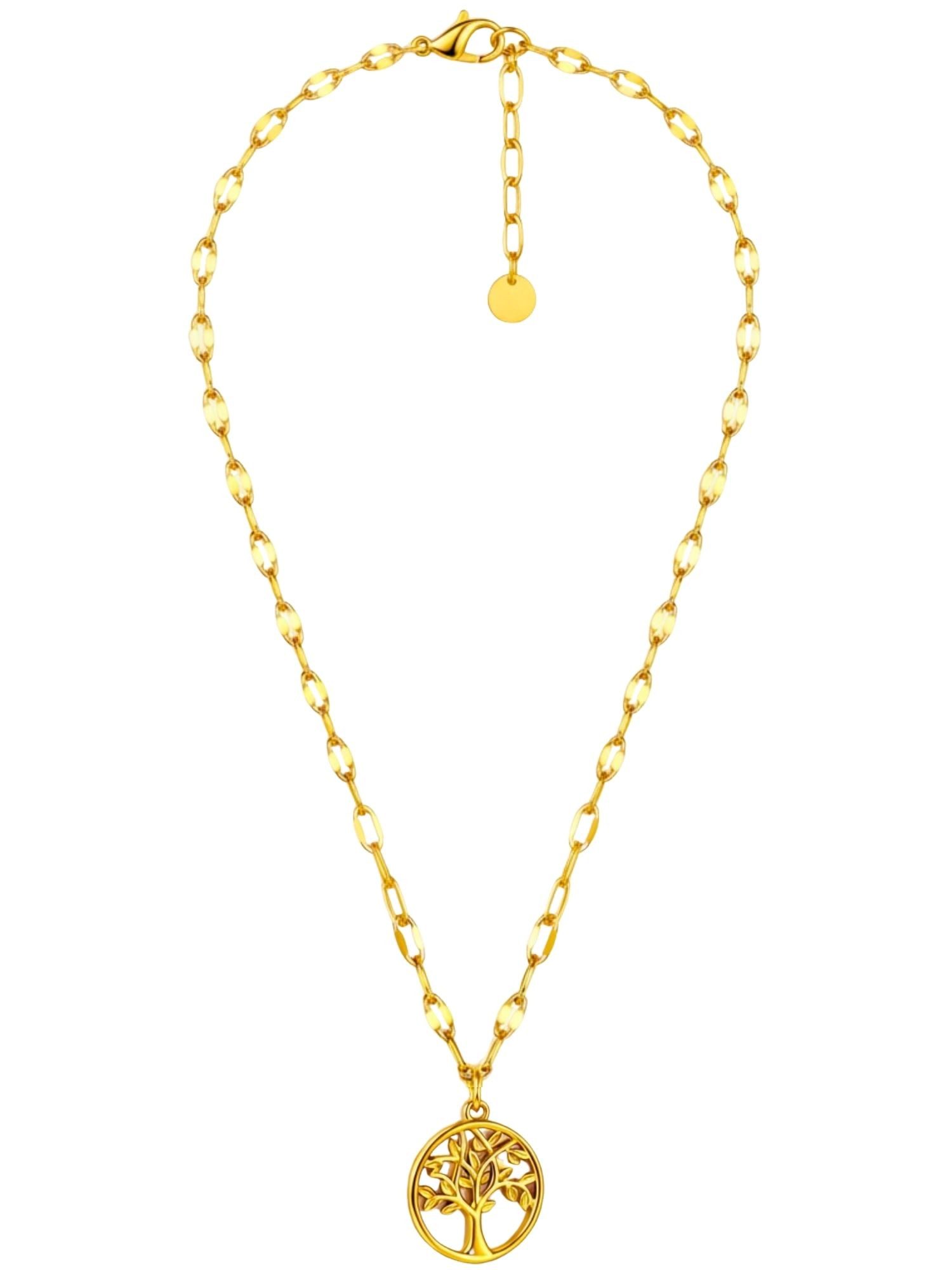 BS Schmuckdesign Kette mit Anhänger Halskkette Damen Lebensbaum-Kette Anhänger vergoldet (inkl. Geschenkbox), 18K vergoldet, hypoallergen & wasserfest