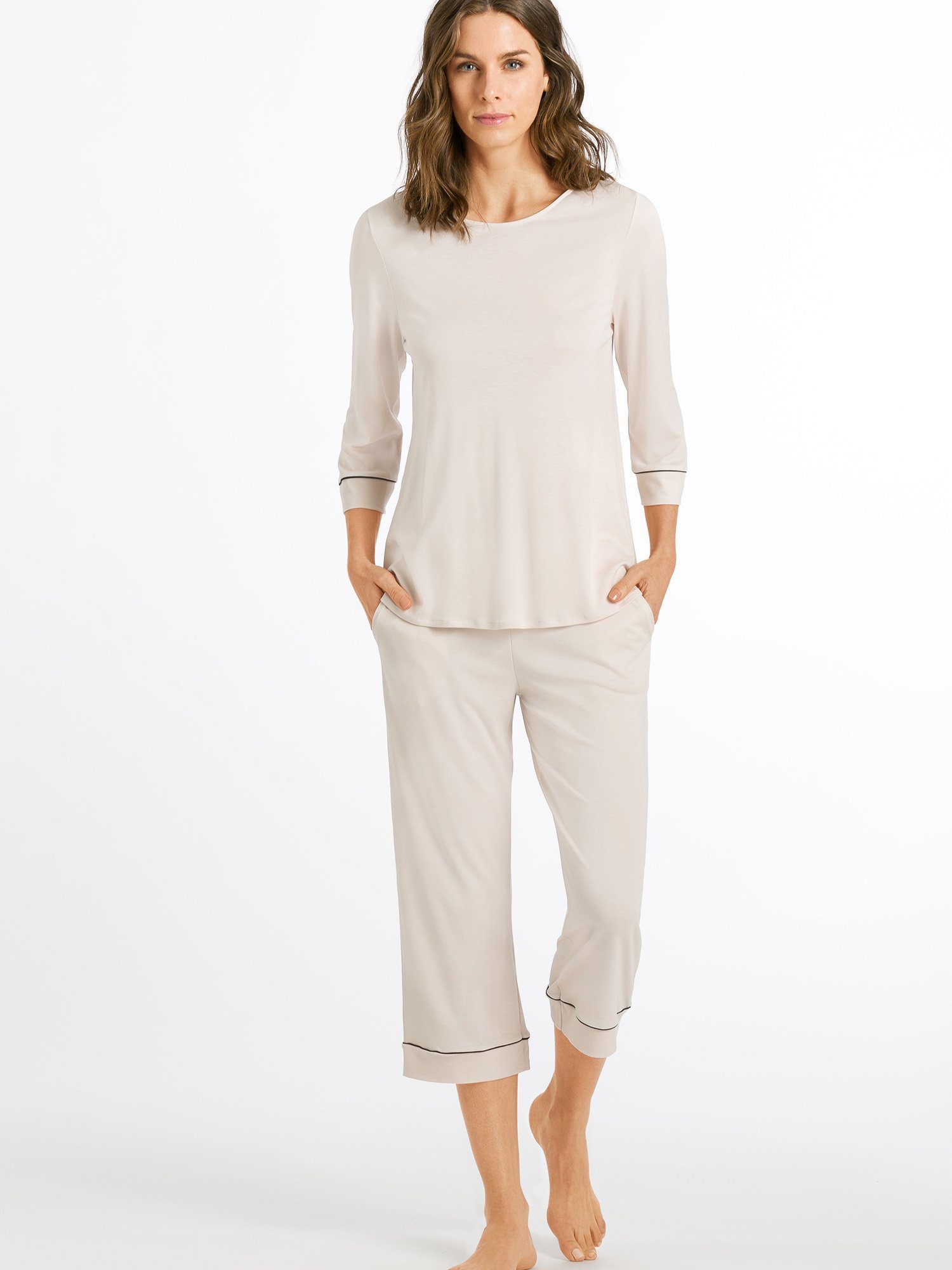 Pyjama almond Comfort, (1 Natural 3/4 tlg) Arm Hanro