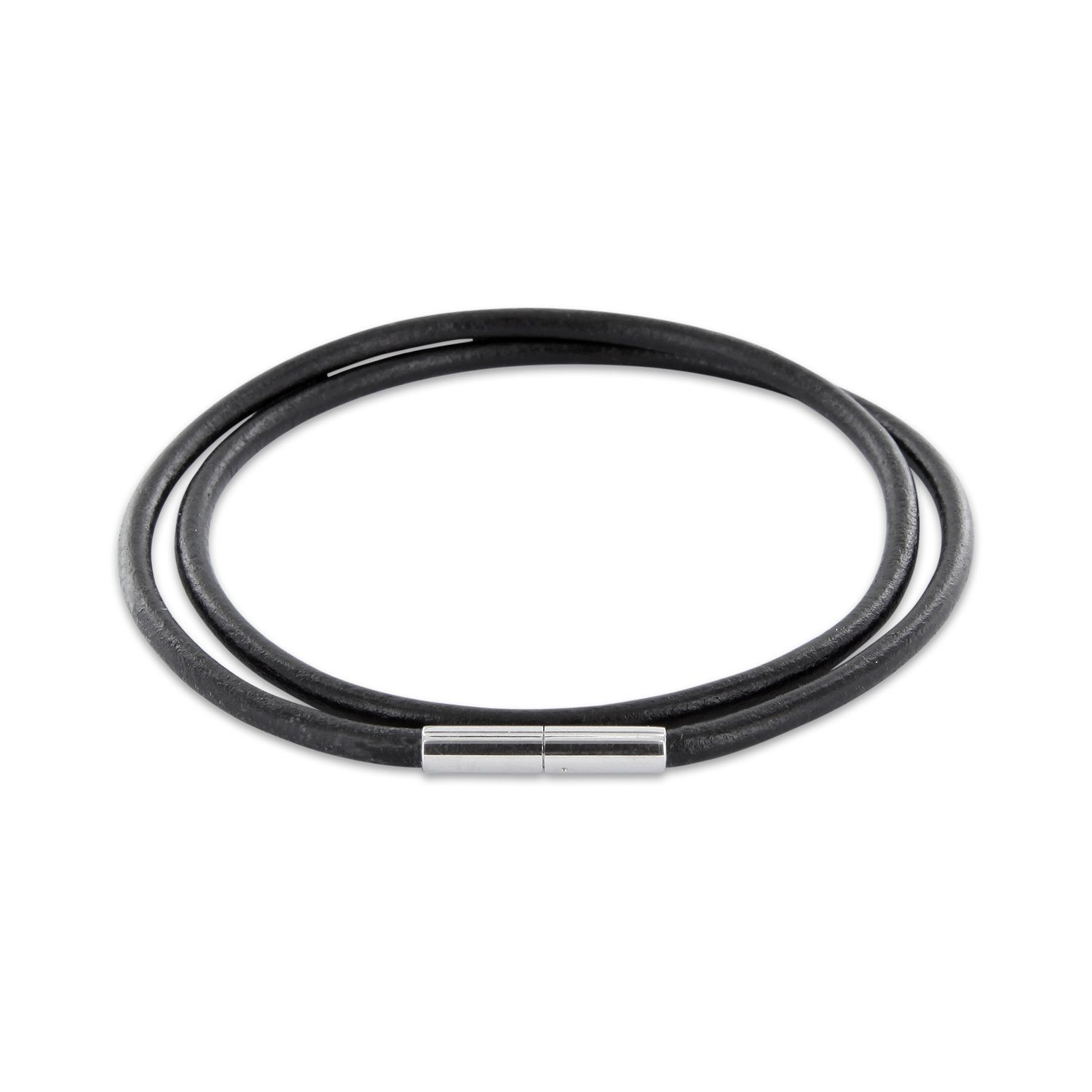 Auroris Lederband Echtleder Halsband schwarz Dicke 3mm mit Tunnel-Drehverschluss aus Edelstahl, Made in Germany