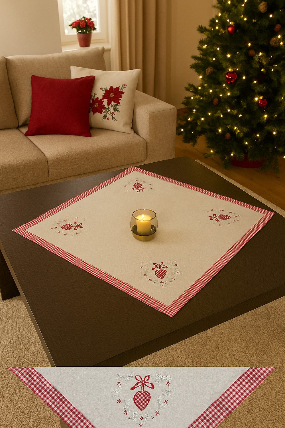 HOSSNER - HOMECOLLECTION Mitteldecke Herzilex (1-tlg), Deckchen Mitteldecke romantisch bestickt