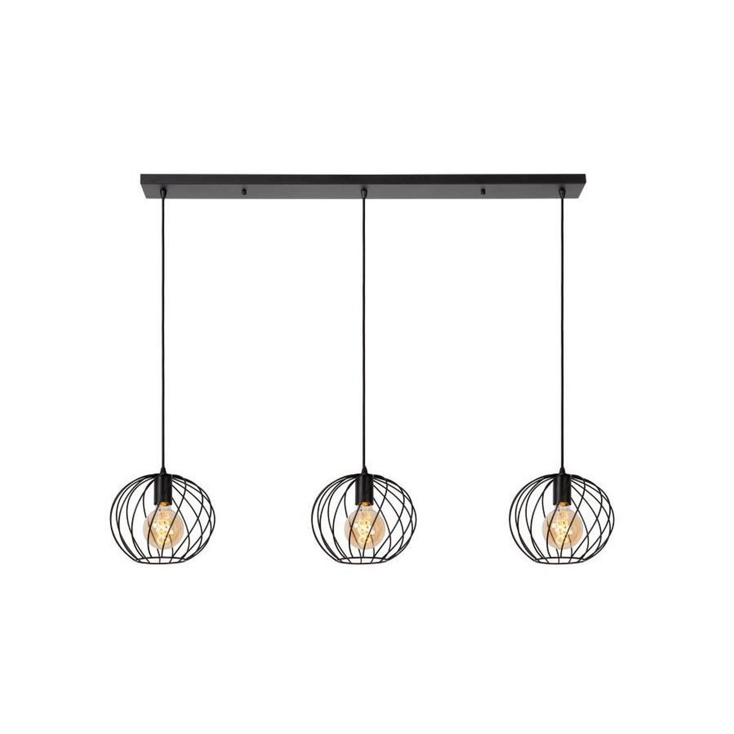 Licht-Erlebnisse Pendelleuchte LORIN, ohne Leuchtmittel, Metall H: max. 150 cm Schwarz E27 3-flammig Kugelschirm Modern