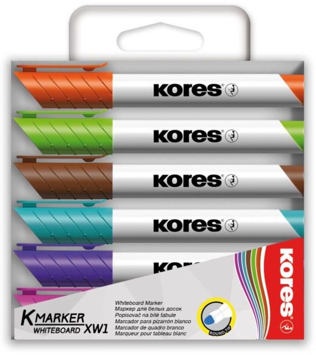 KORES Whiteboard Marker Whiteboardmarker 3mm Rundspitze Set mit 6 Farben pink, violett, türkis