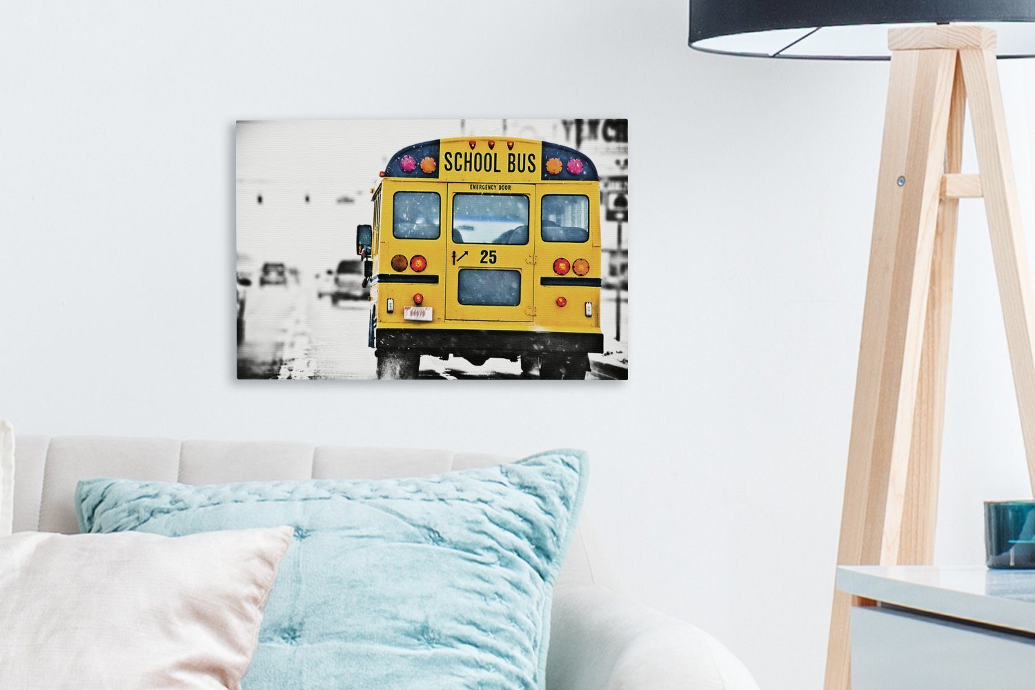 cm Wandbild eines Rückansicht Schulbusses, Leinwandbilder, amerikanischen Leinwandbild 30x20 (1 OneMillionCanvasses® Aufhängefertig, St), Wanddeko,