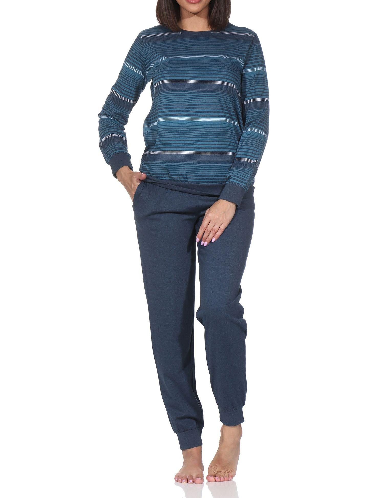 Normann Pyjama Normann Damen langarm Schlafanzug mit Bündchen - auch in Übergrössen