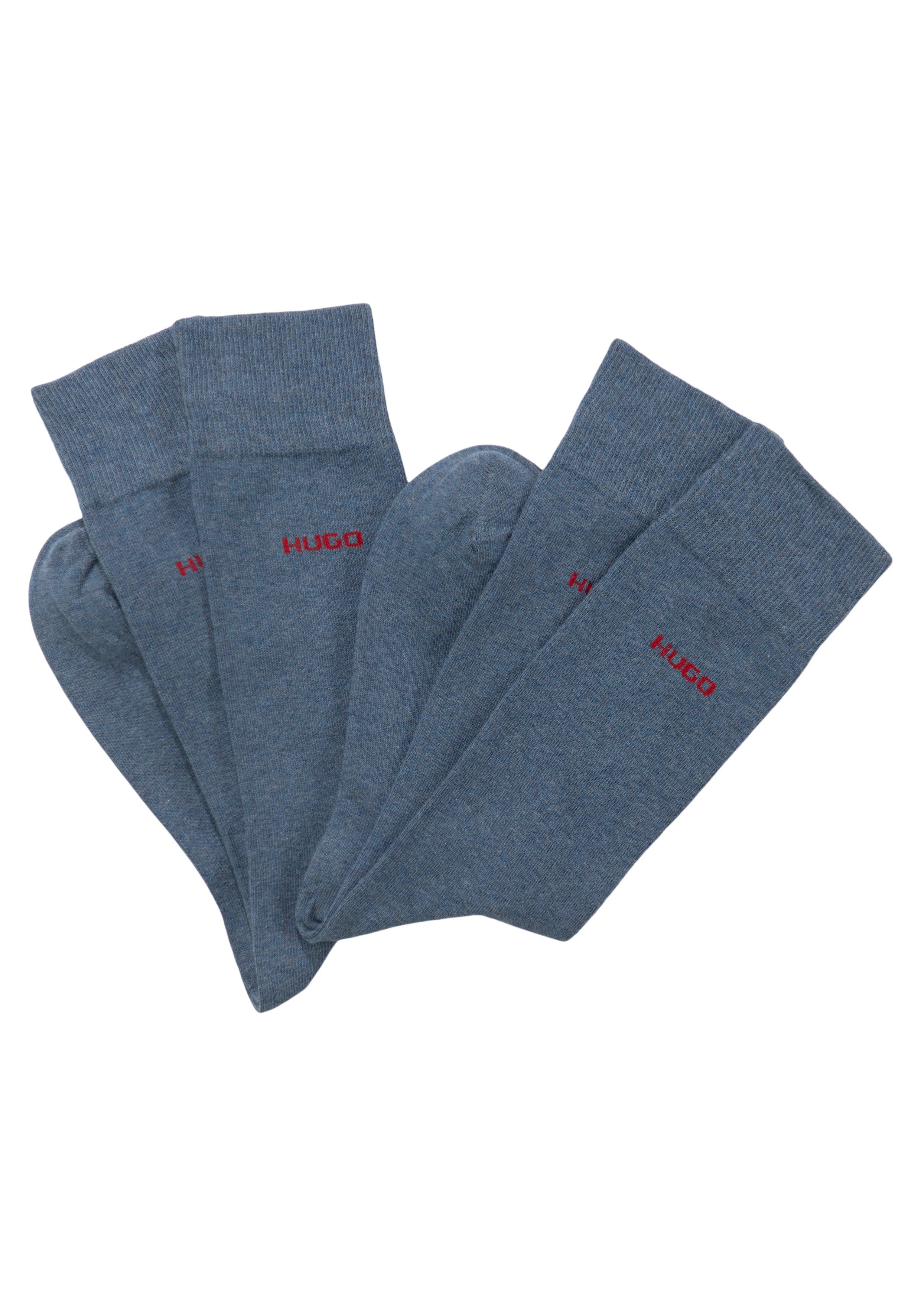 HUGO Businesssocken 2P RS UNI COLORS CC (Packung, 2-Paar) mit dezentem Logodruck mittelblau | Lange Socken