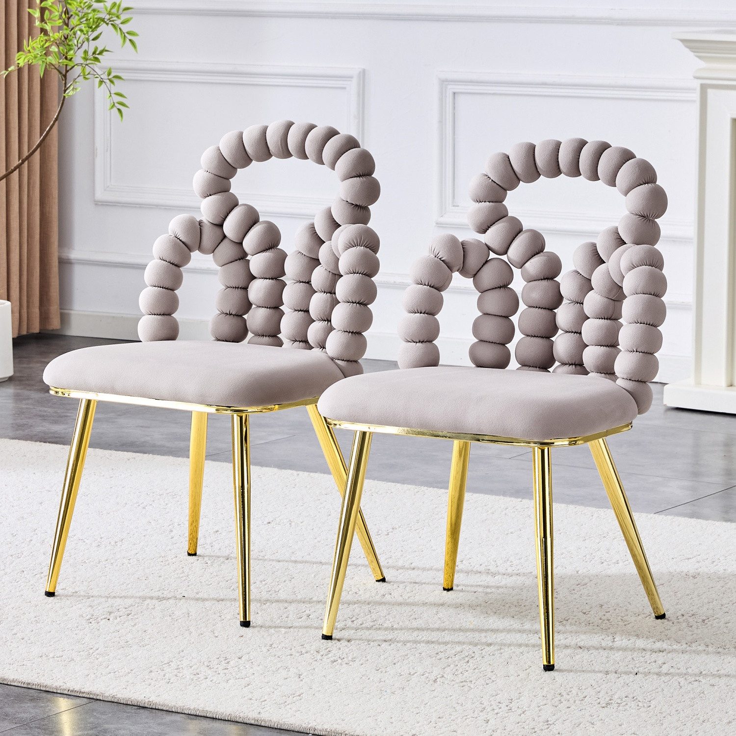 ANYSUN Esszimmerstuhl Esszimmerstühle Set mit Kugelketten-Rückenlehne, Wohnzimmerstuhl (Samt-Esszimmerstühle (2er-Set),Goldene Stuhlbeine & Rahmen), ideal für Esszimmer, Garderobebereiche und Wohnräume
