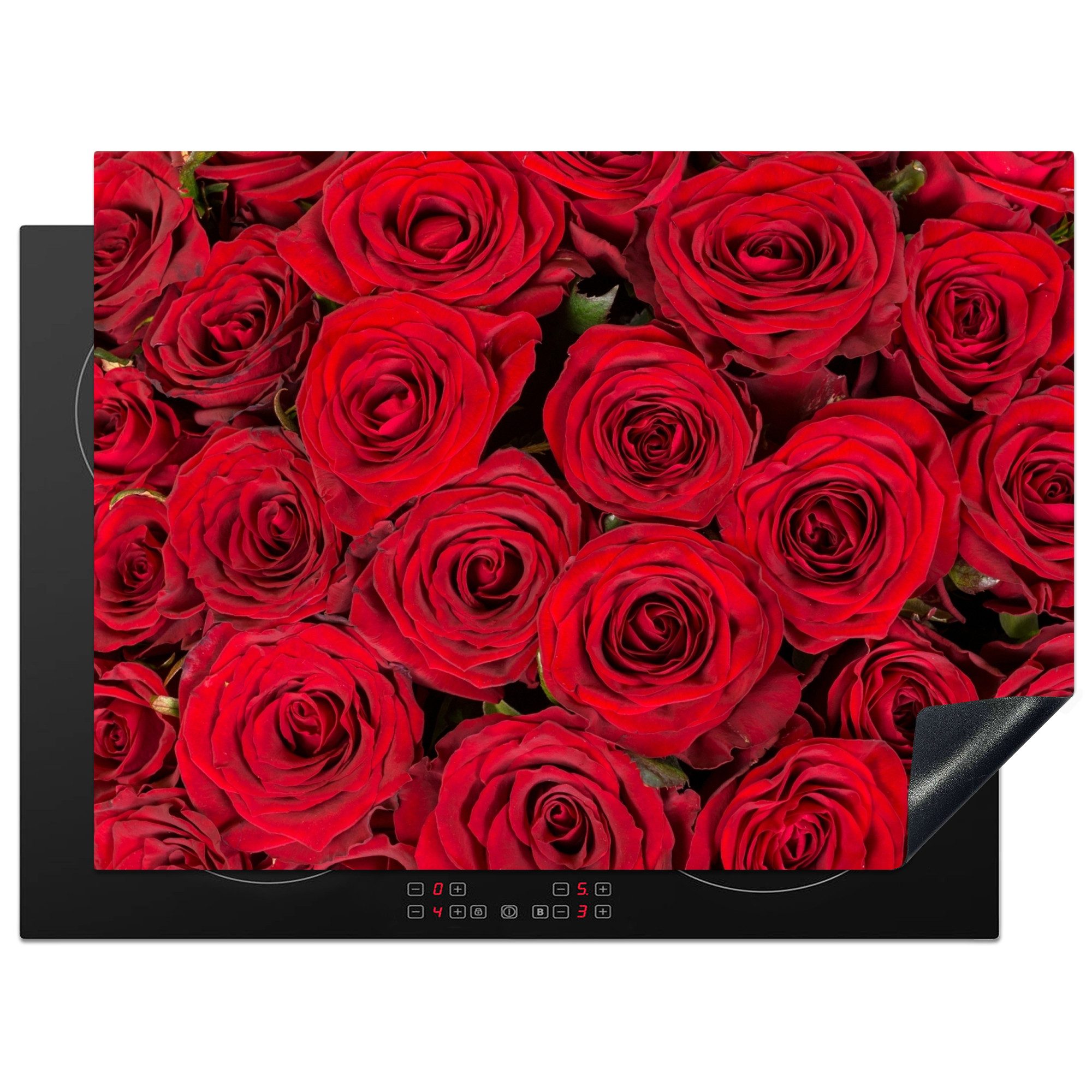 MuchoWow Herd-Abdeckplatte Rosen - Rot - Blumen - Natur, Vinyl, (1 tlg), Küche Herdabdeckung Ceranfeld Induktionsfeld Vinyl, 65x50 cm