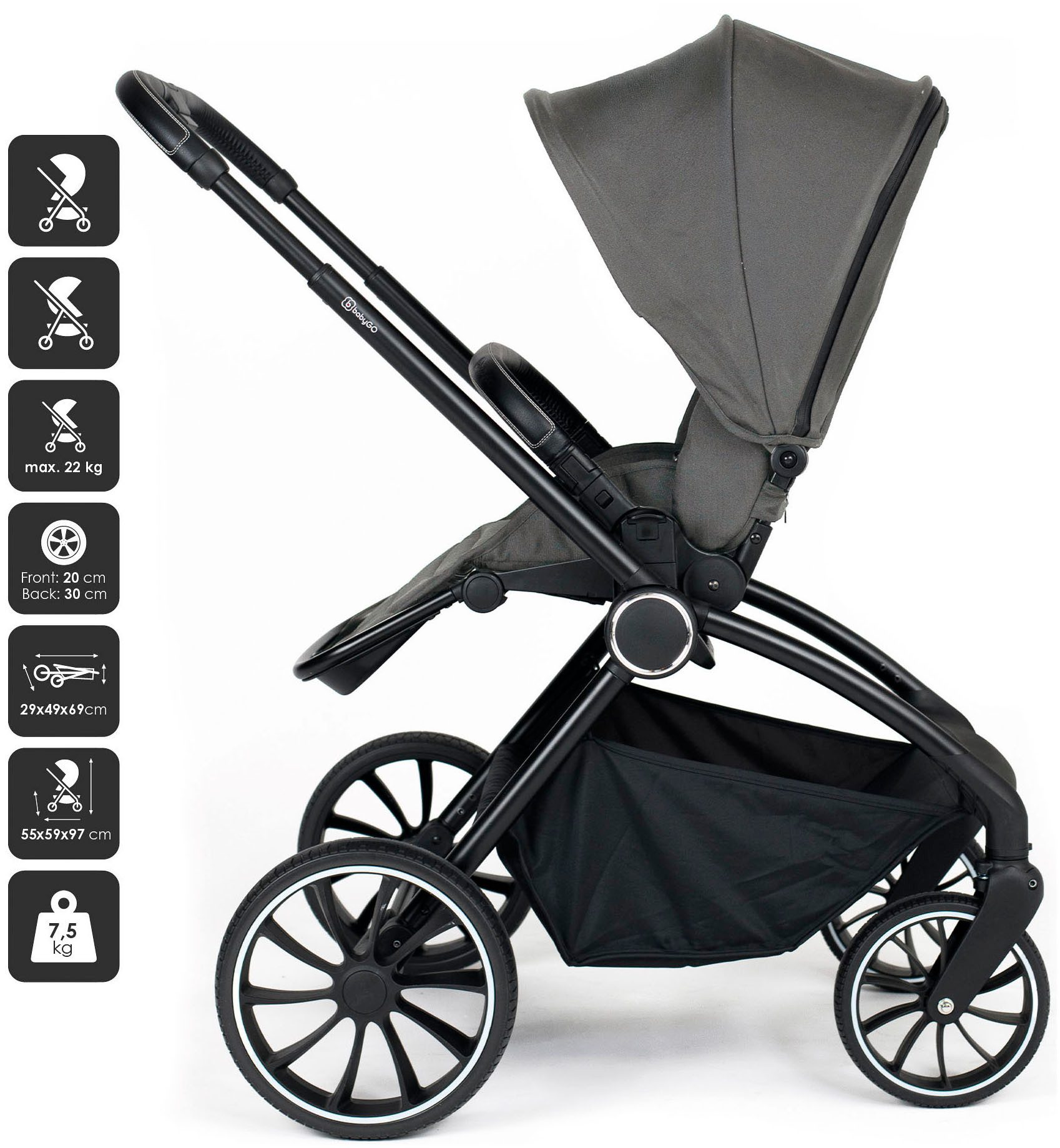 BabyGo Kombi-Kinderwagen Harmony 3in1, (Set), inkl. Babyschale mit Adaptern