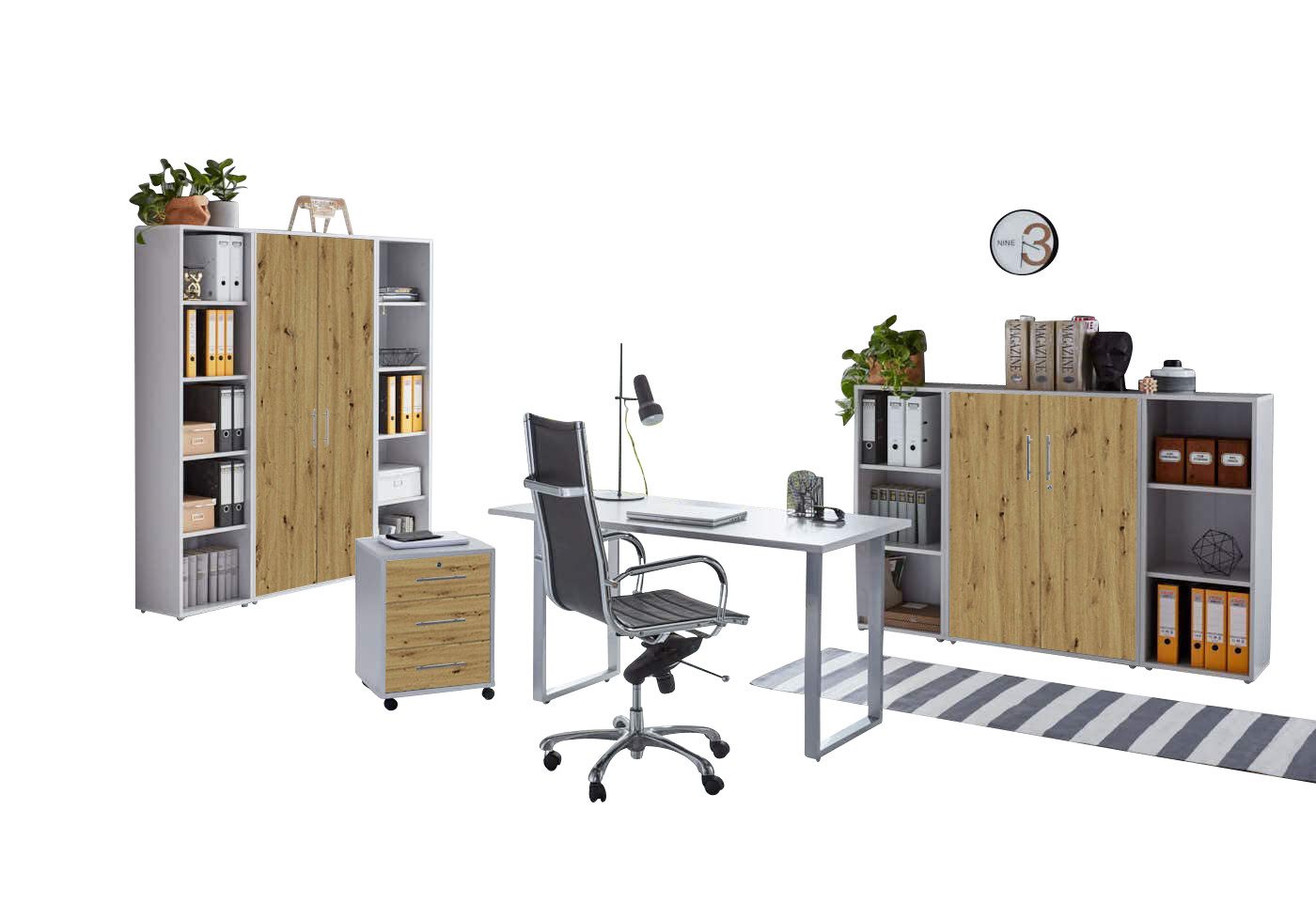 BMG Büromöbel-Set Office Edition – Eiche Sonoma / Anthrazit Hochglanz, Modern