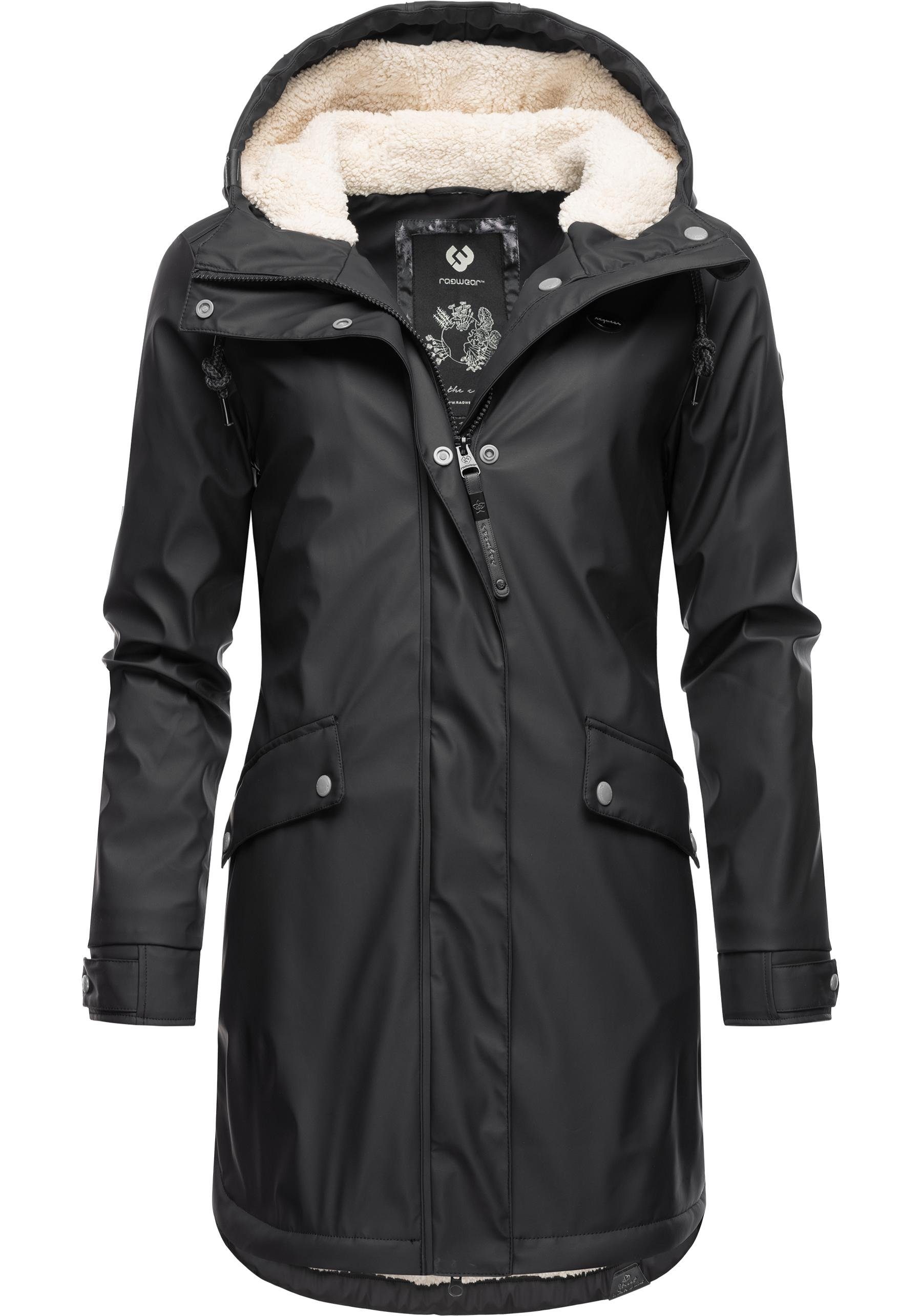 [Kann garantiert werden] Ragwear Regenjacke schwarz für den Winter Regenparka Tinsley stylischer