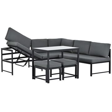 BlingBin Gartenlounge-Set, (5-tlg., Sitzgruppe mit Liegefunktion, Tisch mit Sicherheitsglasplatte), Verstellbare Rückenlehne