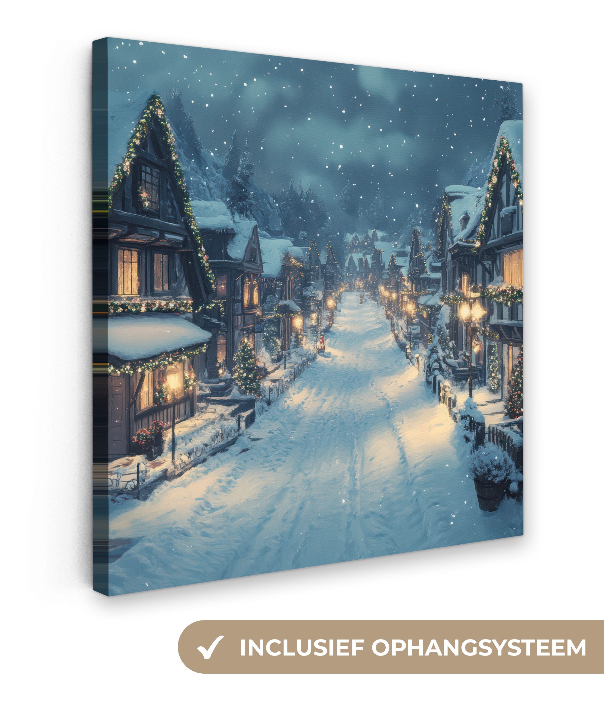 OneMillionCanvasses® Leinwandbild Weihnachtsdorf - Weihnachten - Schnee - Winter, Fotodruck (1 St), Wandbild, Deko Schlafzimmer Wohnzimmer Flur 20x20 cm