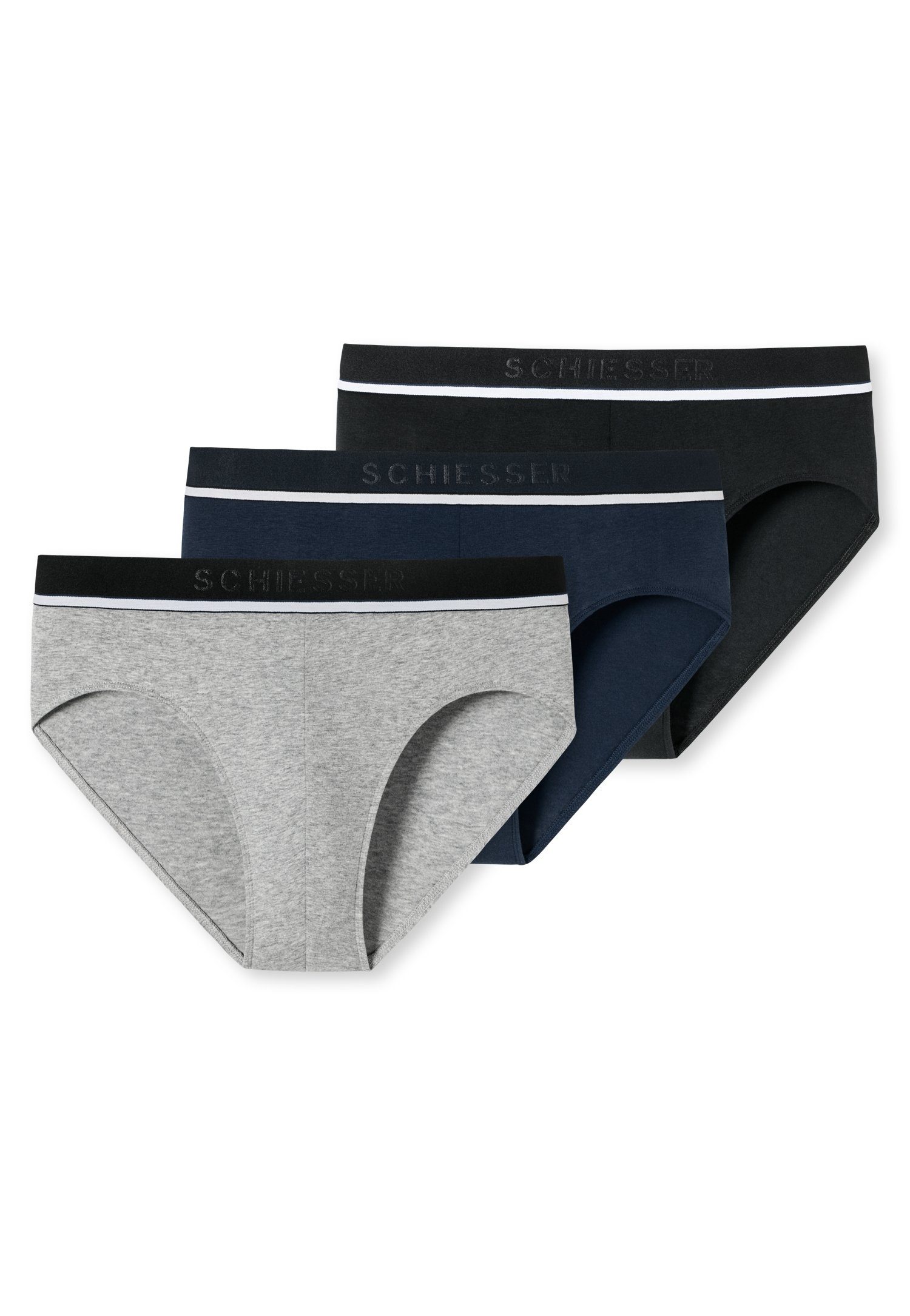 Schiesser Rioslip grau/navy/schwarz Logo-Webgummibund (3er-Pack) sportlichem mit