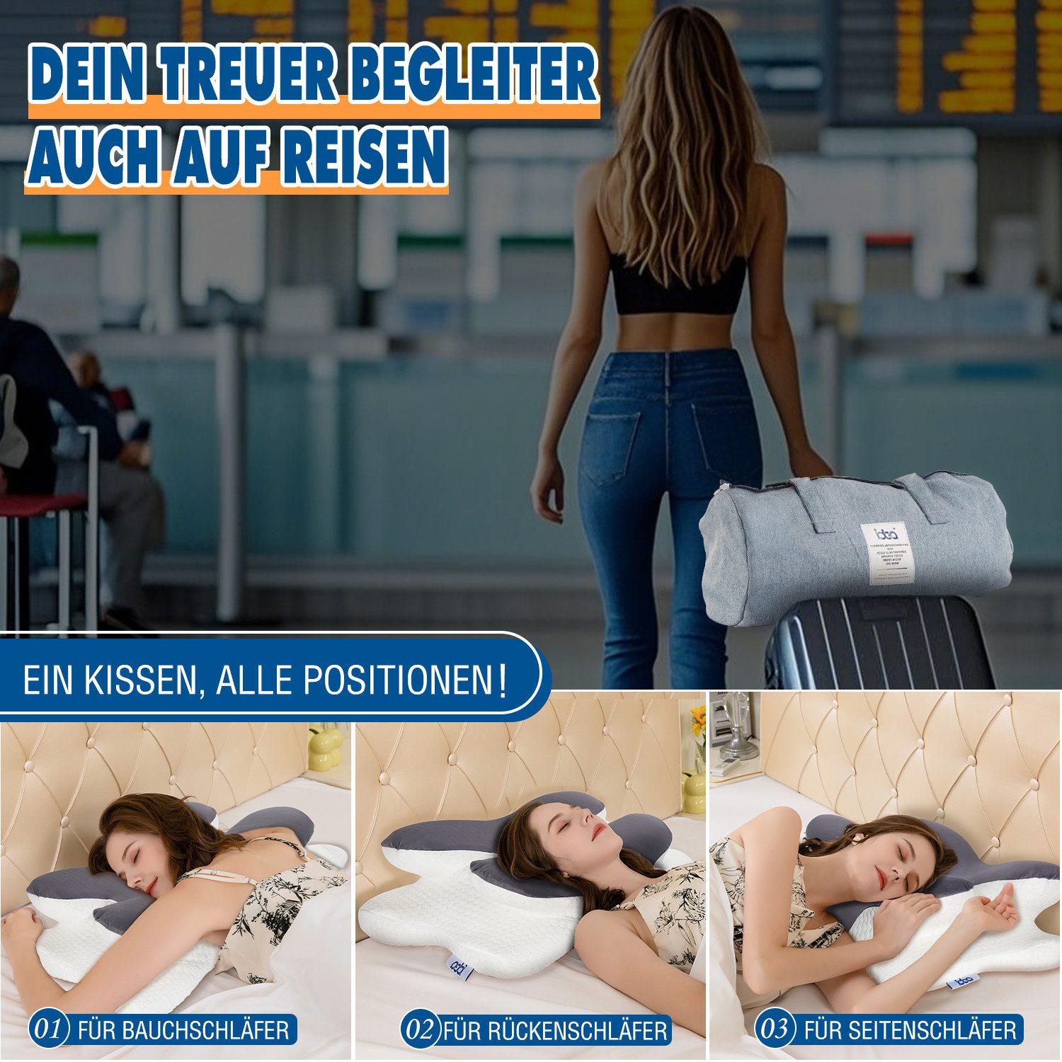 Esun Kopfkissen Nackenkissen, Memory Foam Kissen Nackenstützkissen Kopfkissen, Füllung: Kissenbezug besteht aus 18% Elasthan und 82% Nylon, Seitenschlafer, Rückenschlafer, Bauchschlafer, Set, Kissen vom OEKO-TEX® und CertiPUR Getestet, Kissen mit Reisetasche für Seiten Rücken Bauchschläfer(61.5x39x9/11cm)