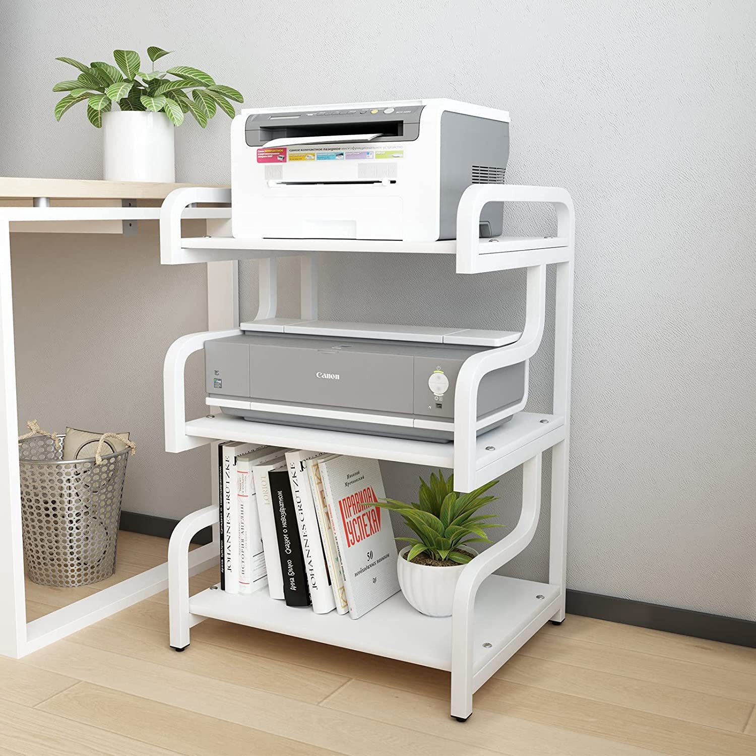 PUNCIA Druckertisch 3 Etagen Heim Büro mit Raddrucker Kopierer Aufbewahrungshalter Tisch (1-St), Flexibel für Büro, Küche & Wohnzimmer – Jede Ebene trägt bis 20 kg