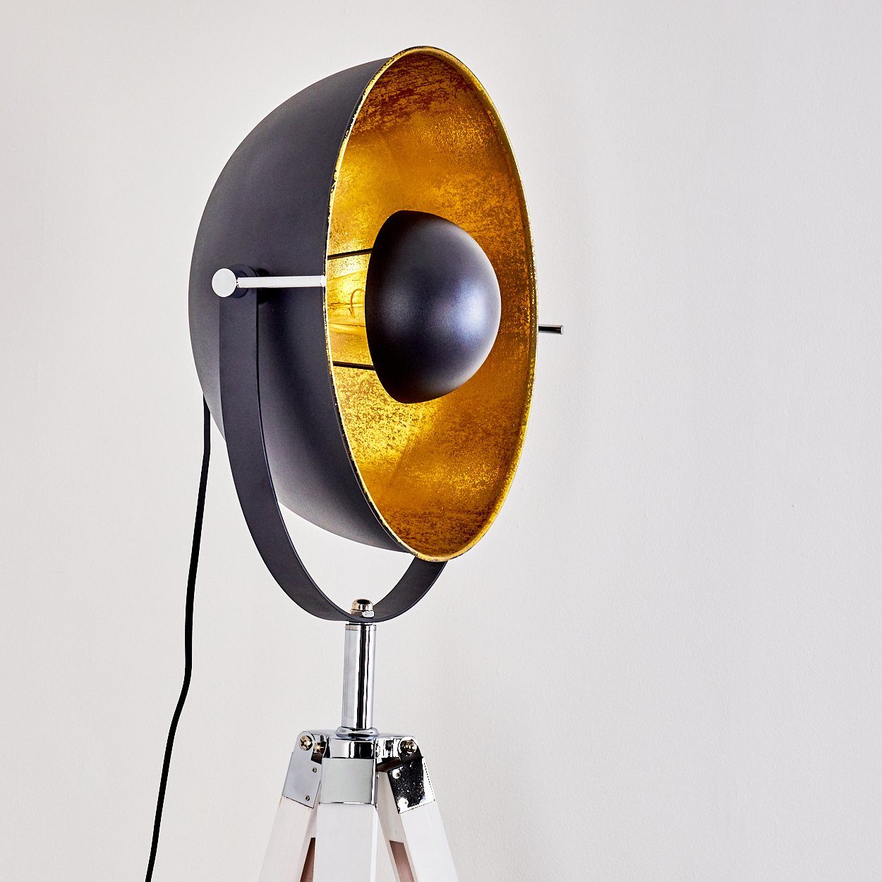hofstein Stehlampe »Ghedi« Vintage Stehleuchte in Schwarz/Gold aus Metall, ohne Leuchtmittel, Gestell Holz in Weiß, Ø45cm, E27, verstellbare Bodenleuchte. € 199,99