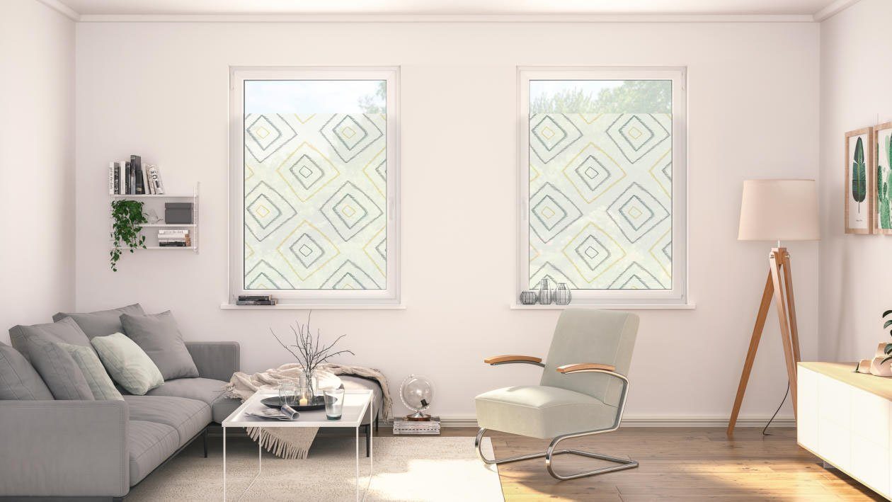 Fensterfolie glatt Beige, blickdicht, - Rectangle Boho Sichtschutz, ORIGINAL, LICHTBLICK selbstklebend, Fensterfolie Stripy