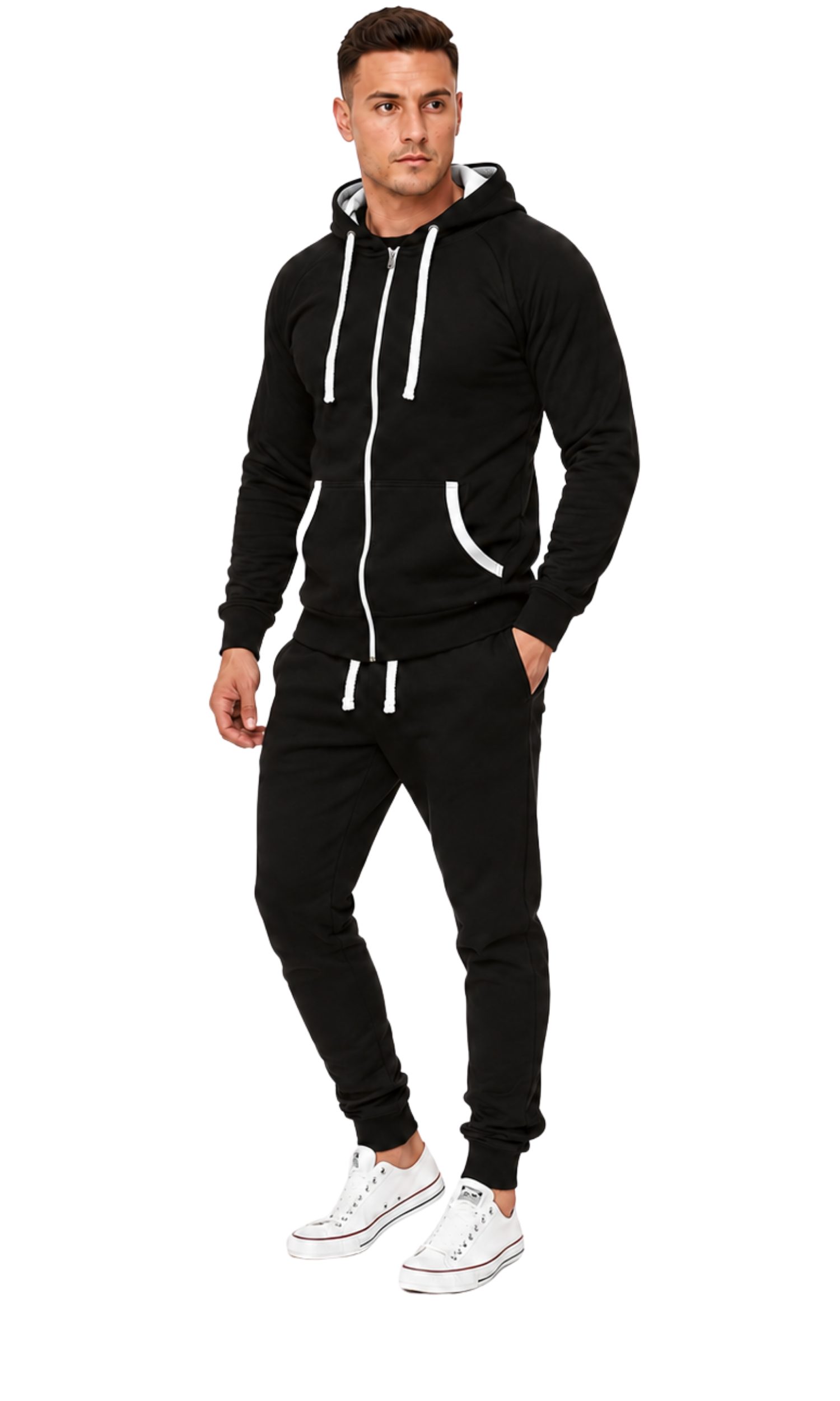 Freizeitanzug Herren Freizeitanzug Jogginganzug Sweatwear 704 Schwarz-Weiss M