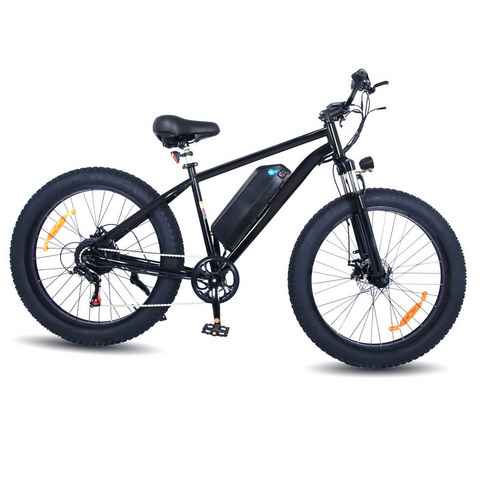 Docrooup E-Bike E Bike Elektrofahrrad E-Mountainbike, 26" 4.0 Breiten Reifen E-Fahrrad, Kettenschaltung, 250W Heckmotor, (Pedelec für Damen und Herren, 250W Motor 48V17Ah abnehmbaren akku, 7 Gänge ebike), Reichweite bis zu 35-100km