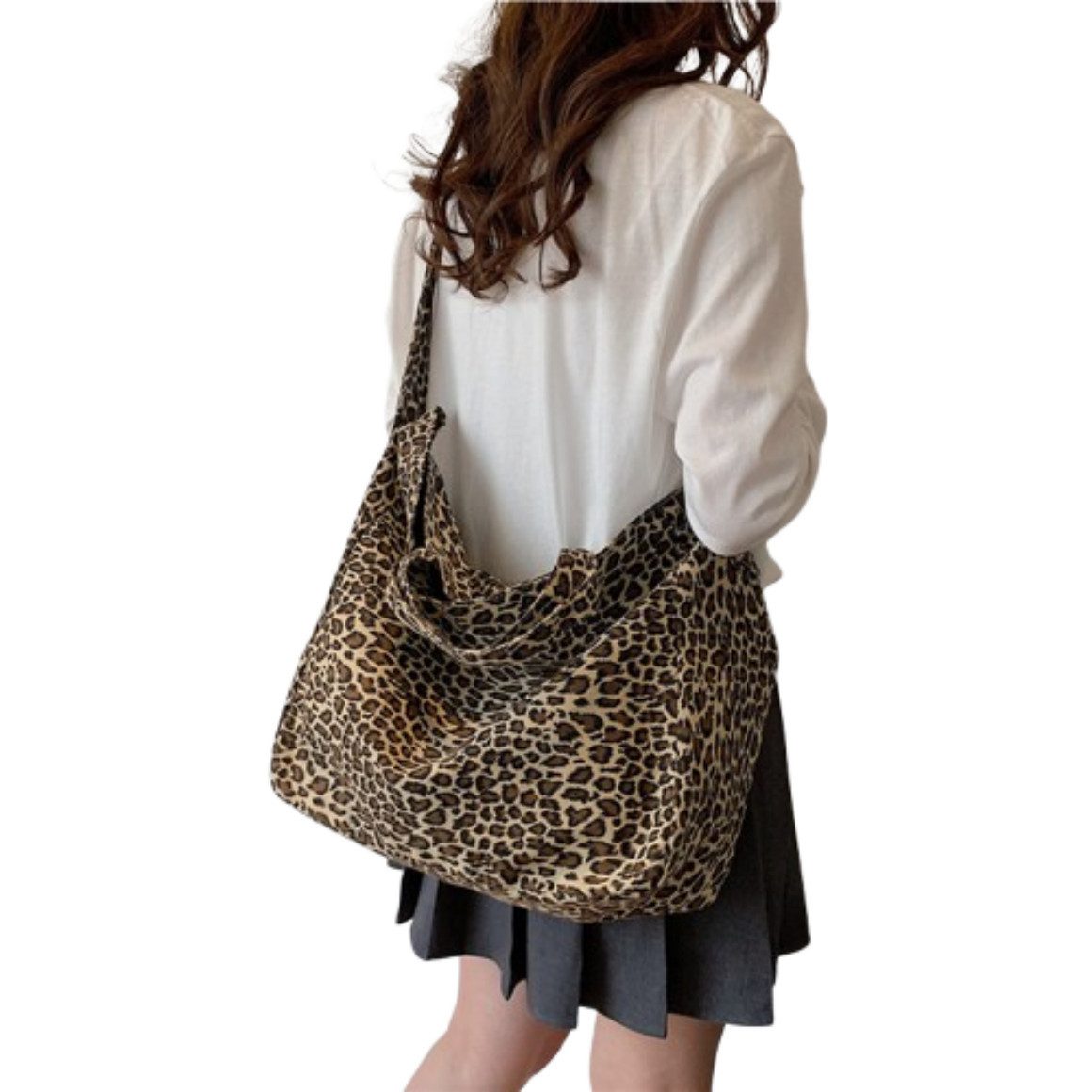Zaewry Schultertasche Hobo-Tasche mit Leopardenmuster, große Kapazität