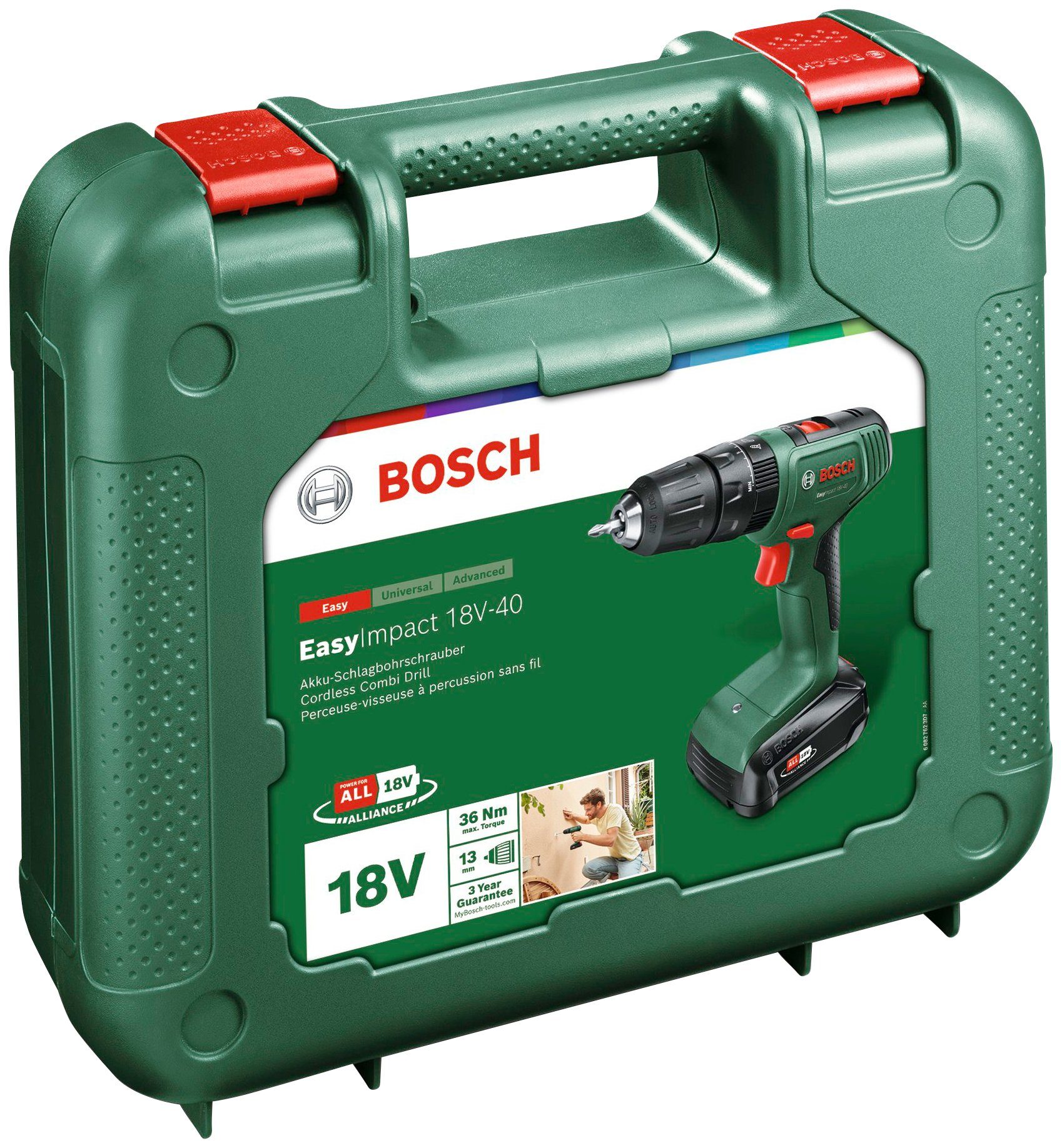 Bosch Home & Garden Akku-Schlagbohrschrauber Inkl. Akku Koffer, 18V-40, mit und 18V/2Ah EasyImpact Ladegerät