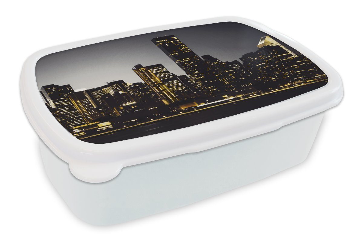 MuchoWow Lunchbox New York - Beleuchtung - Lampe, Kunststoff, (2-tlg), Brotbox für Kinder und Erwachsene, Brotdose, für Jungs und Mädchen weiß