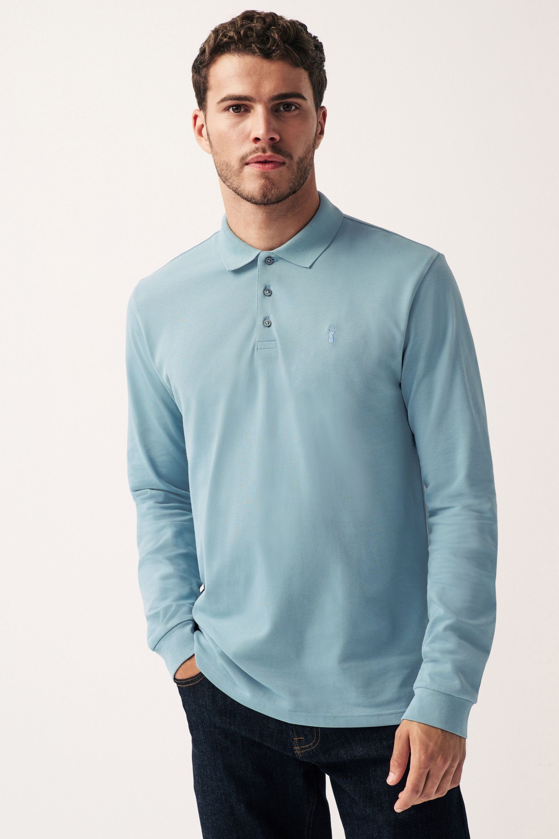 Next Langarm-Poloshirt Langärmeliges Pikee-Poloshirt (1-tlg) Light Blue