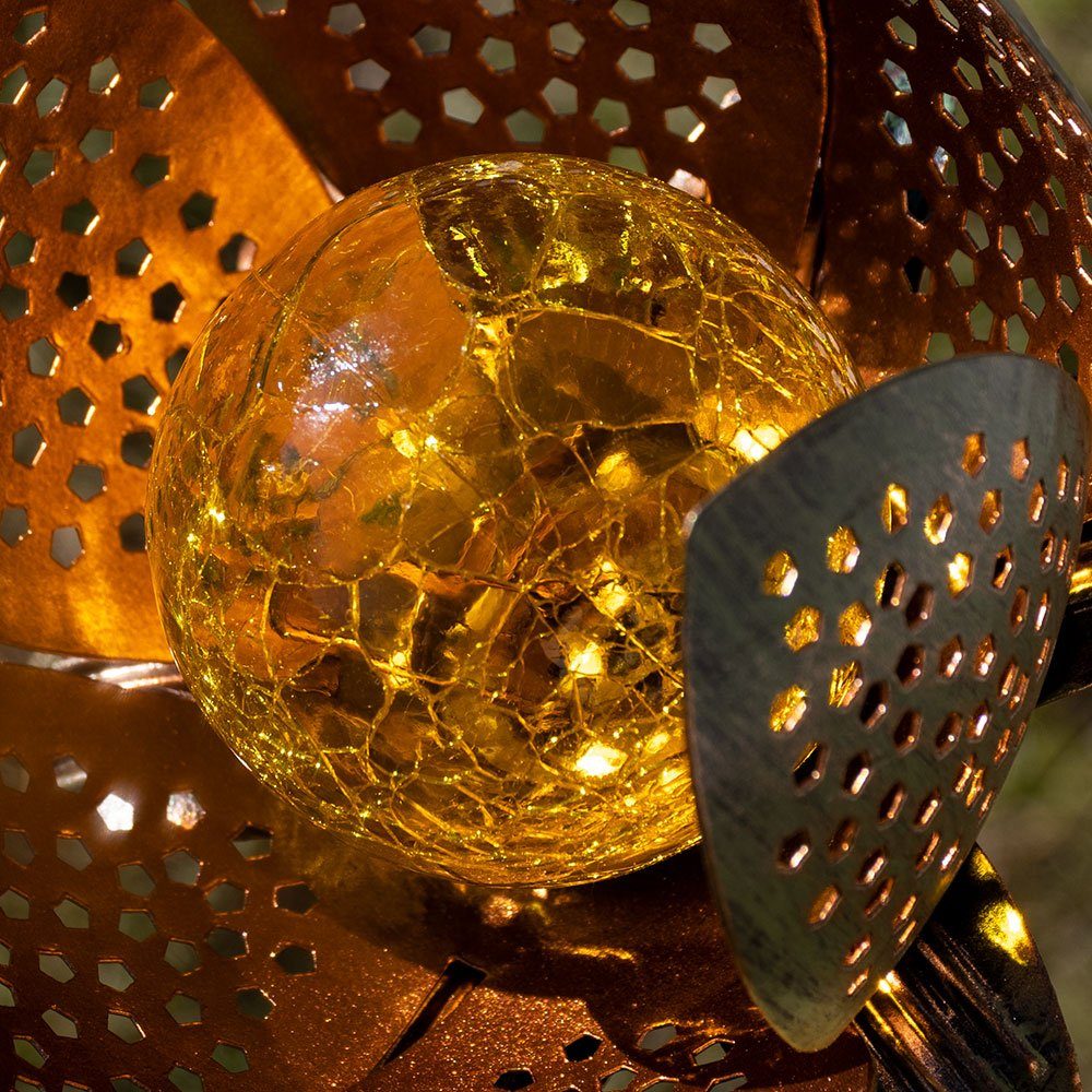 Lampe Solarleuchte, LED-Leuchtmittel Solar LED Crackle-Glas Blume Steck verbaut, Außen fest Kugel etc-shop Kaltweiß, Leuchte LED
