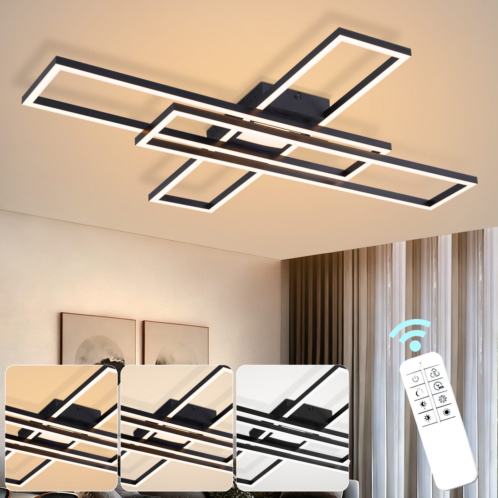 ZMH LED Deckenleuchte 56W/42W LED Deckenlampe für Wohnzimmer – dimmbar mit Memory-Funktion, Dimmbare, LED fest integriert, warmweiß-kaltweiß