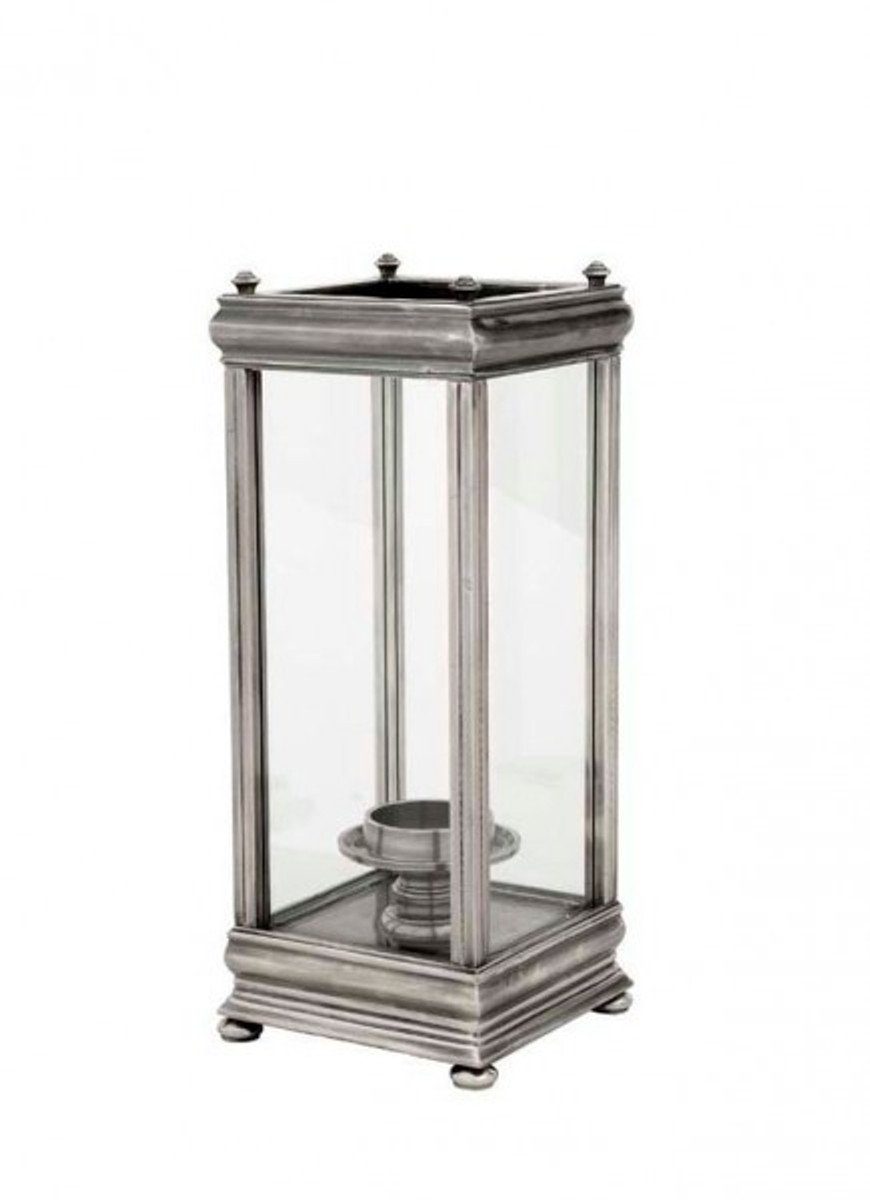 Casa Padrino Windlicht Luxus Windlicht / Kerzenleuchter Antik-Silber 21 x 21 x H. 52 cm - Luxus Kerzenleuchter
