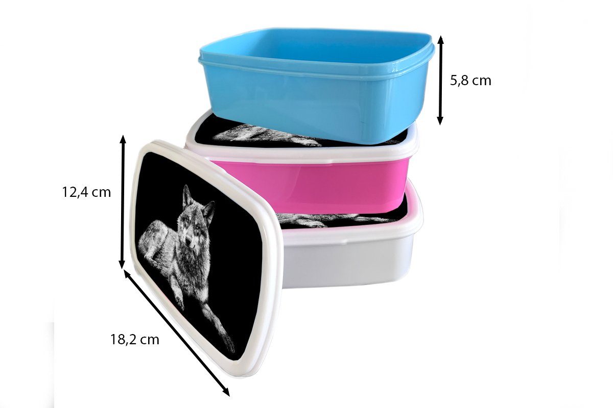MuchoWow Lunchbox Wildlife Snackbox, - Wolf rosa Weiß, - Brotbox Erwachsene, für Mädchen, Kunststoff - Schwarz Brotdose Kinder, (2-tlg), Kunststoff