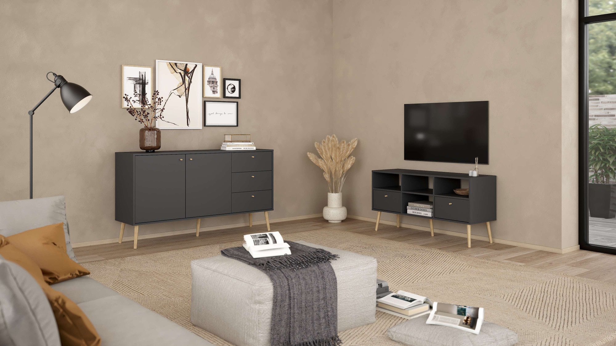 andas TV-Board "Bodo TV-Möbel, TV-Unit, Mediamöbel, Regal" 2 Schubladen und günstig online kaufen