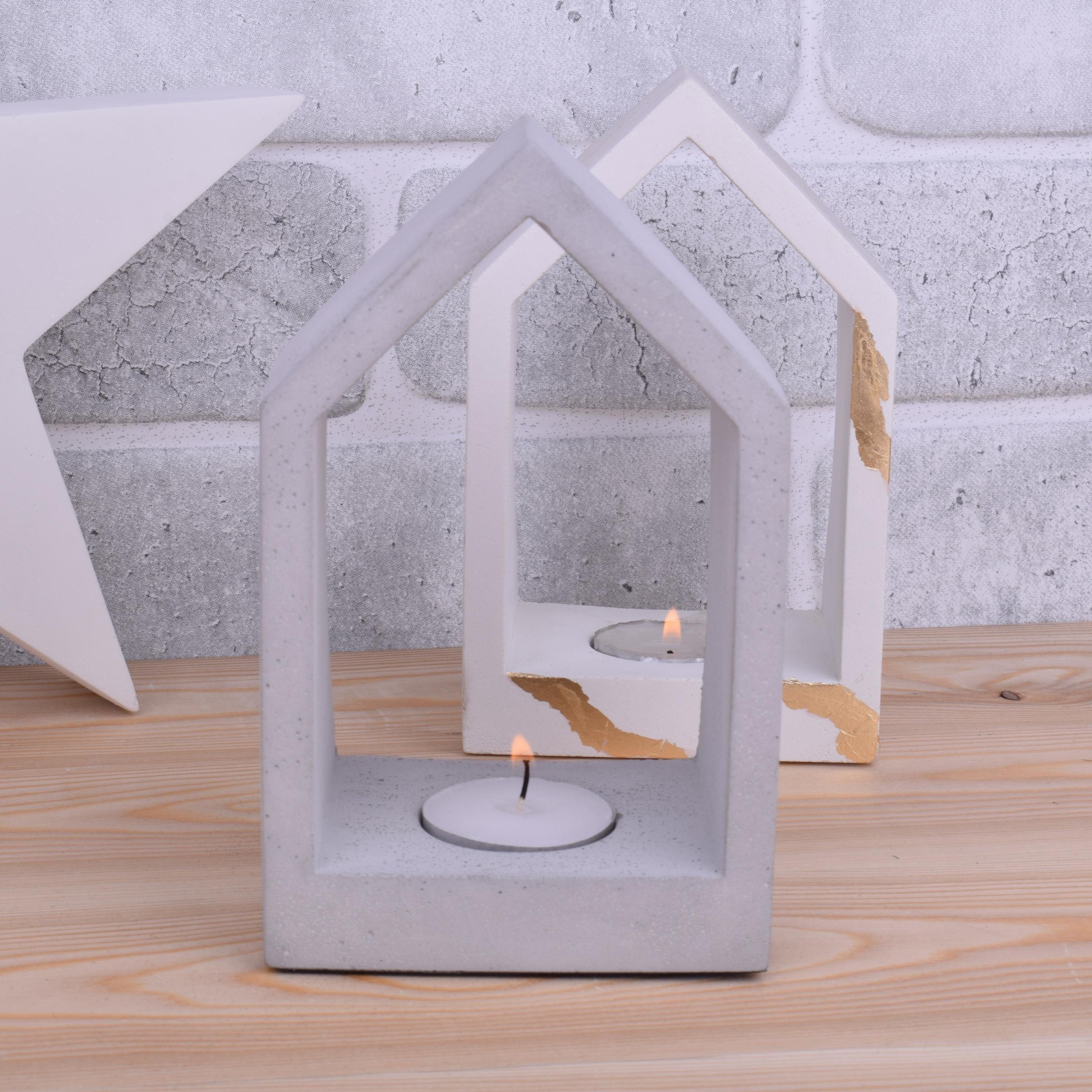 "Zuhause" Dekoschale Teelicht Beton-Design grau Kerzenhalter TIVENDIS