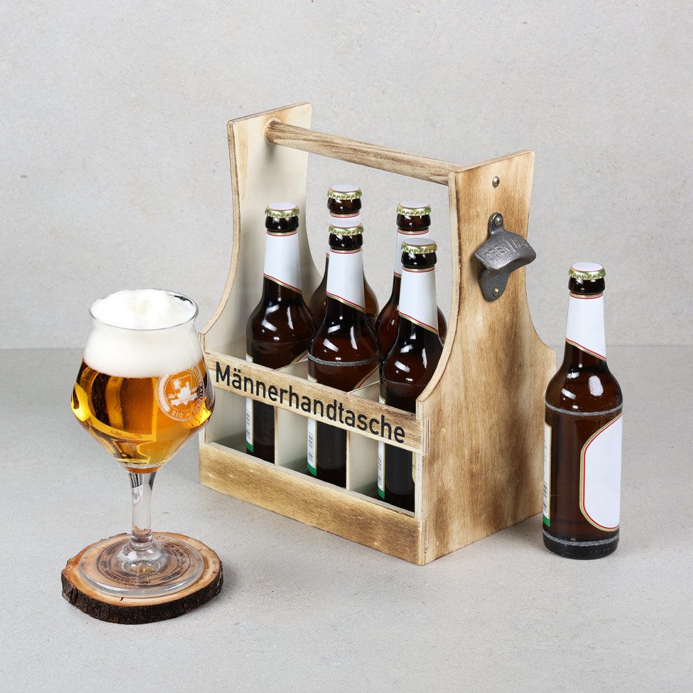 KESPER® Flaschenträger Männerhandtasche, geflammt, Sperrholz, FSC (1-St), mit Flaschenöffner