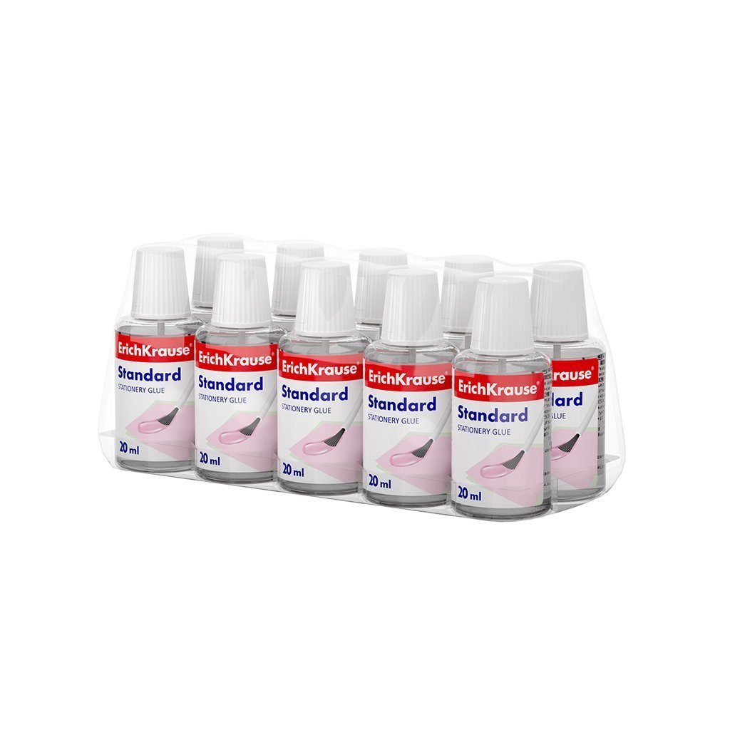 Erich Krause Bastelkleber, Flüssigkleber mit Pinsel 20ml wasserlöslich 10 Stück