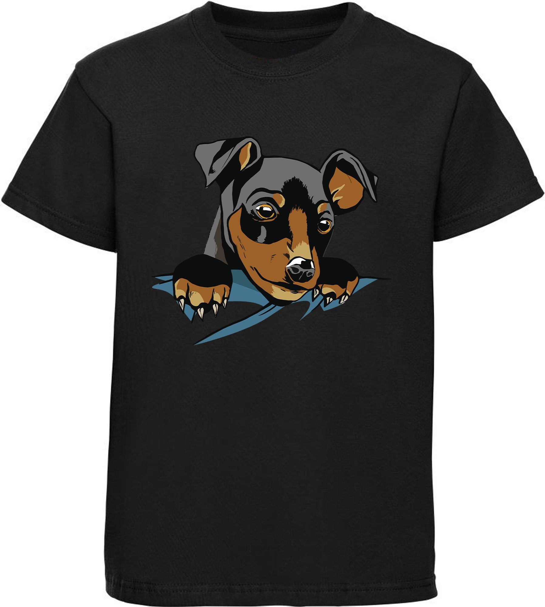 MyDesign24 Print-Shirt bedrucktes Kinder Hunde T-Shirt - Süßer Welpe Baumwollshirt mit Aufdruck, i227 schwarz