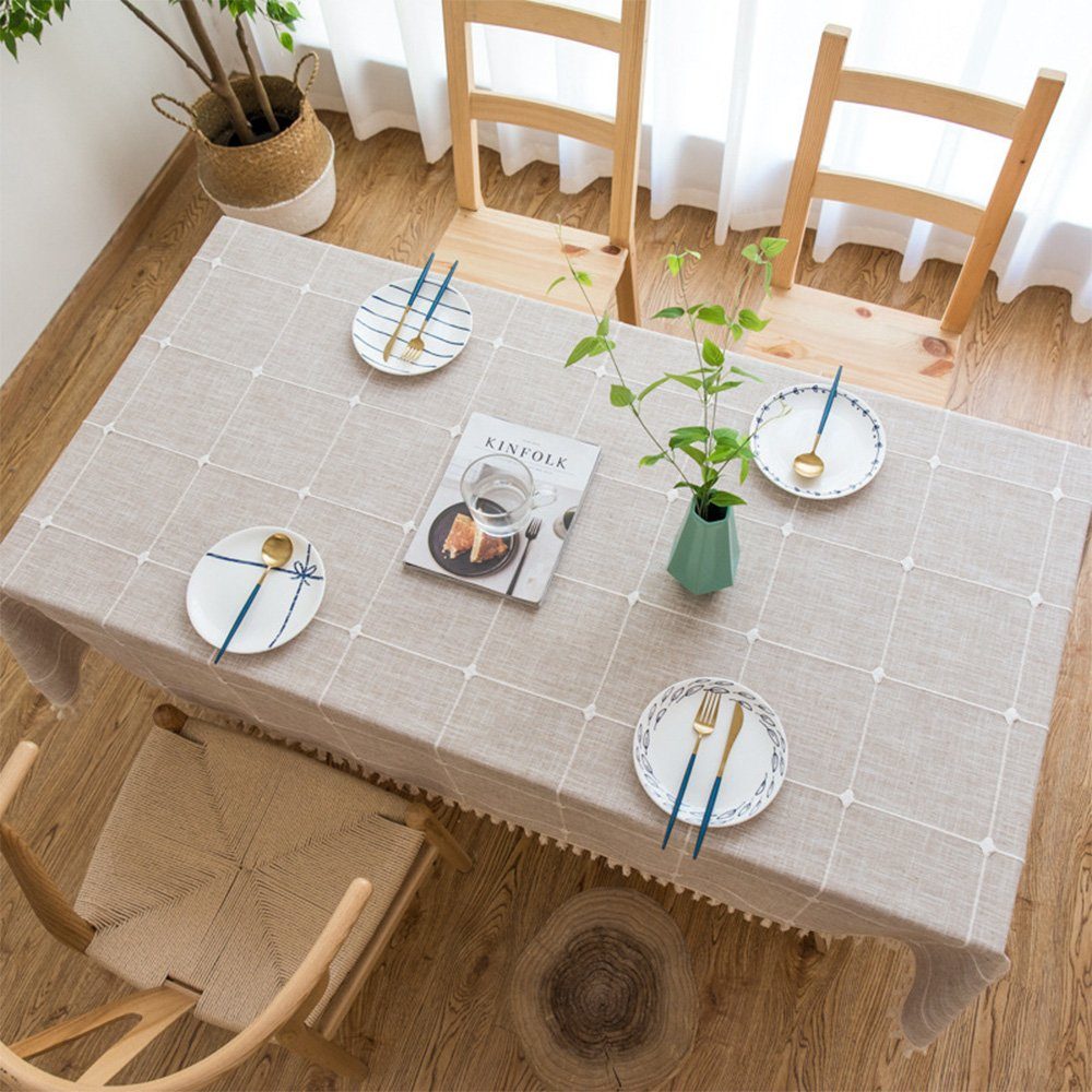 FELIXLEO Tischdecke fürKüche140*180cm Baumwolle Stoff Quaste Faltenfrei Tischdecke Leinen