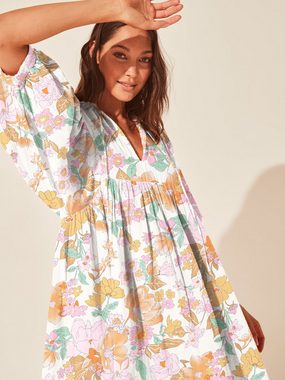 jalleria Dirndl Blümchenprint und V-Ausschnitt Sommerkleid Lose Strandkleid