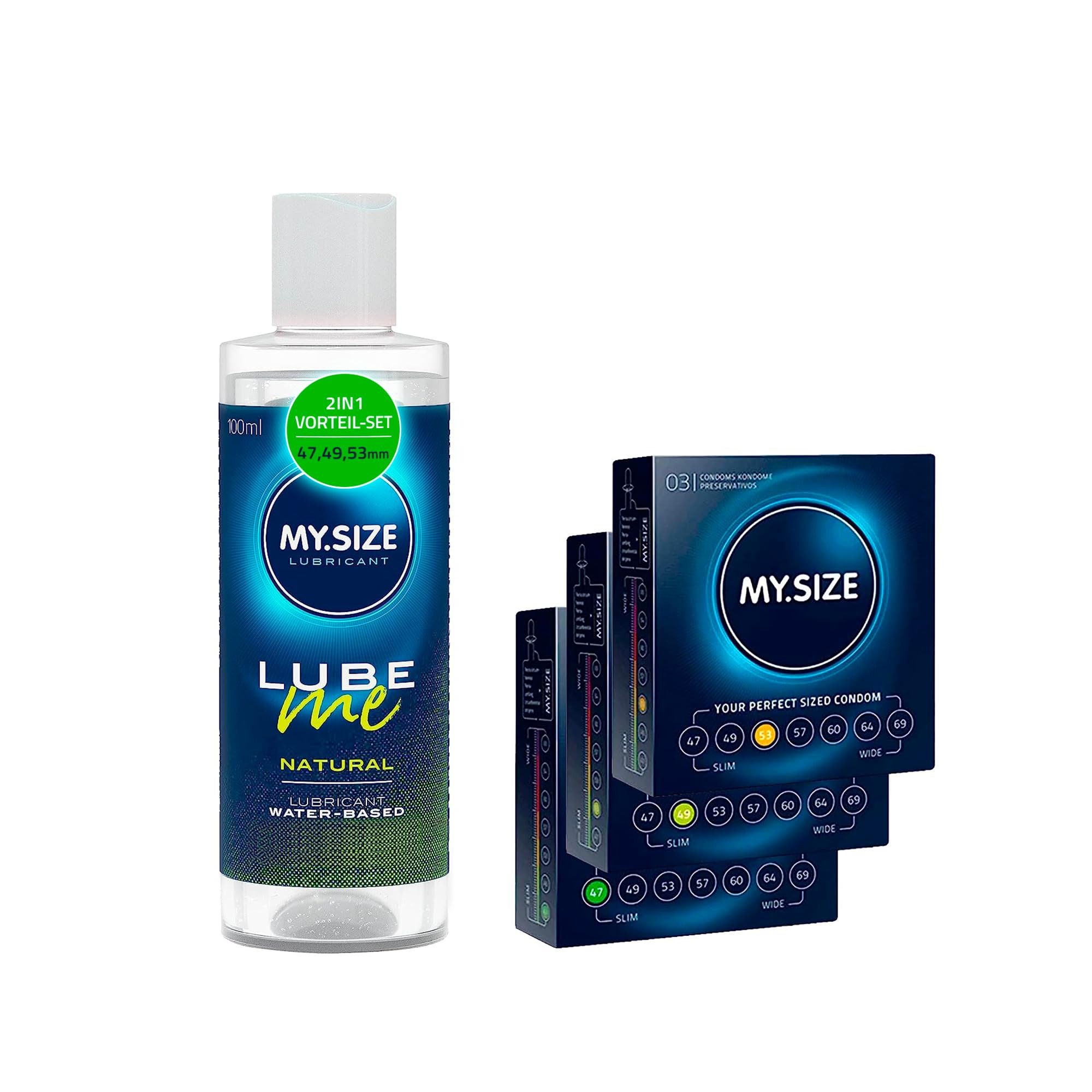 MY.SIZE Kondome MY.SIZE Kondom + Gleitgel Set Set, 3x3 Kondome + 100 ml Gleitgel