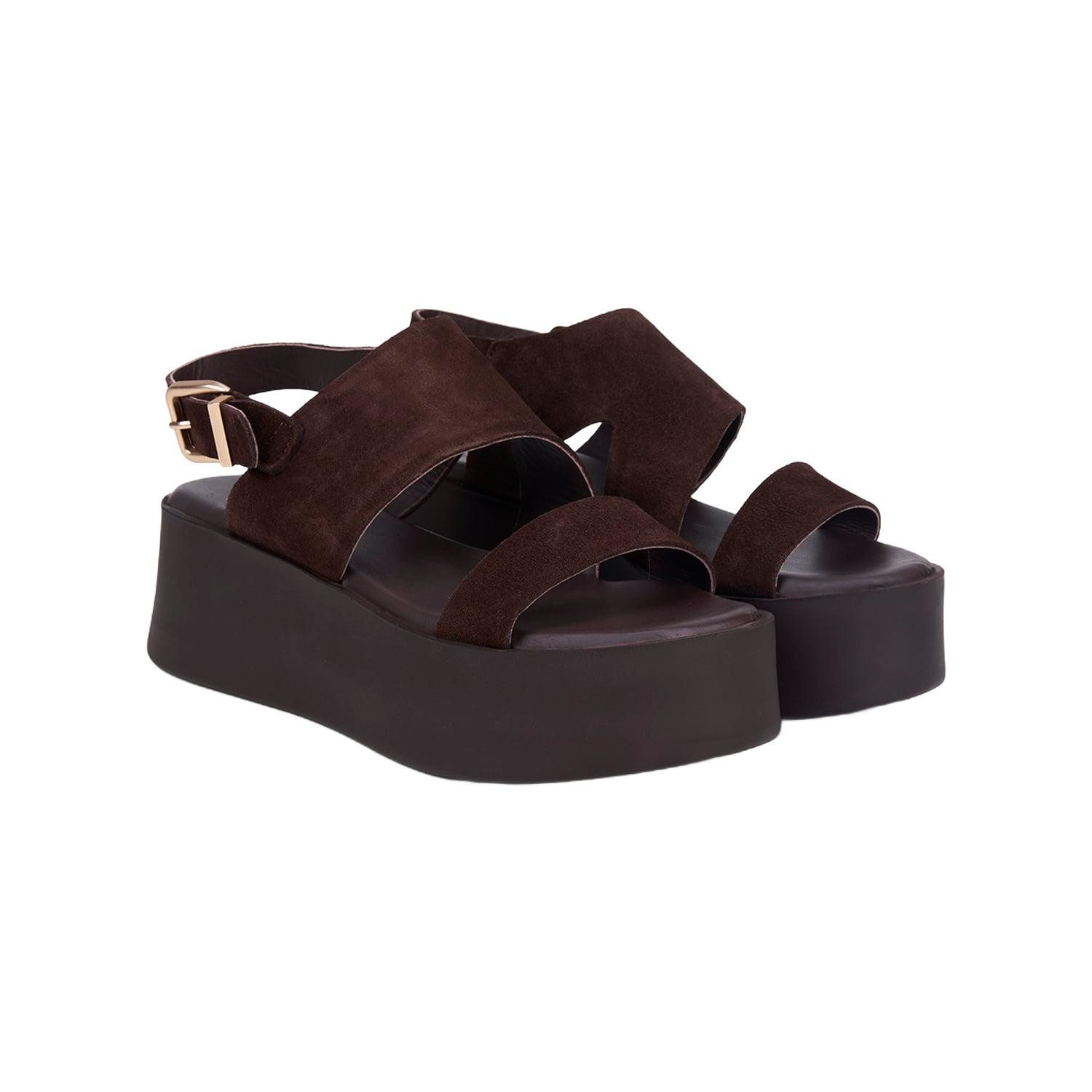 Desa DESA Damen-Sandalen aus Wildleder mit goldener Schnalle und Keilabsatz Sandale