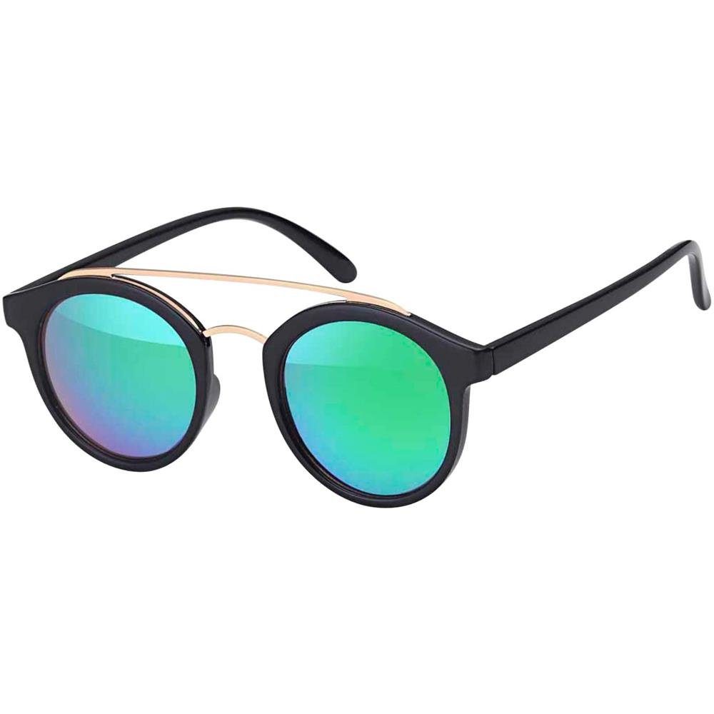 Eyewear Retrosonnenbrille Linsen BEZLIT mit schwarzen Grün Designer Deppelsteg Sonnenbrille Unisex (1-St) Schwarz