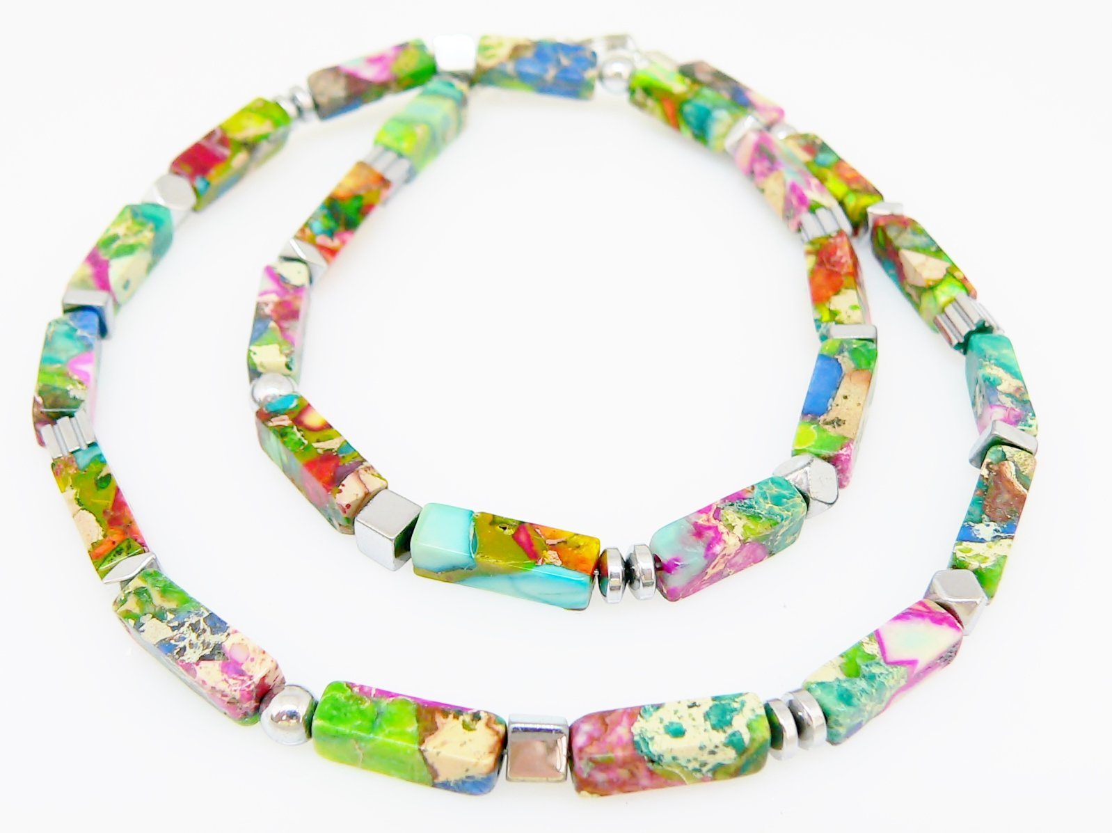 traumschmuck Kette ohne Anhänger 226j Halskette Schmuck-Edelstein Impression Jaspis multicolor Hämatit (inkl. Schmuckbox), handgefertigt, Made in Germany