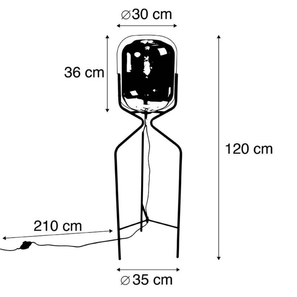 Qazqa Stehlampe Bliss, ohne Leuchtmittel, Warmweiß, QAZQA Stehlampe, e27, Schwarz, Glas, Design