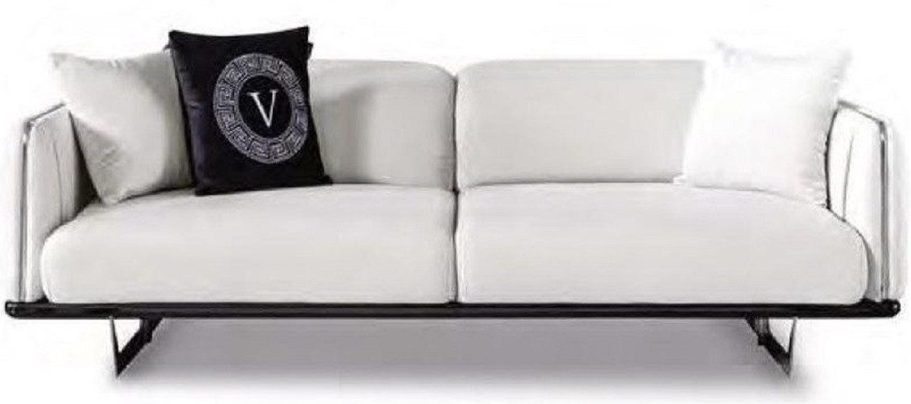 3-Sitzer Luxuriöses Sofa in Weiß mit Edelstahlfüßen und komfortabler Polsterung