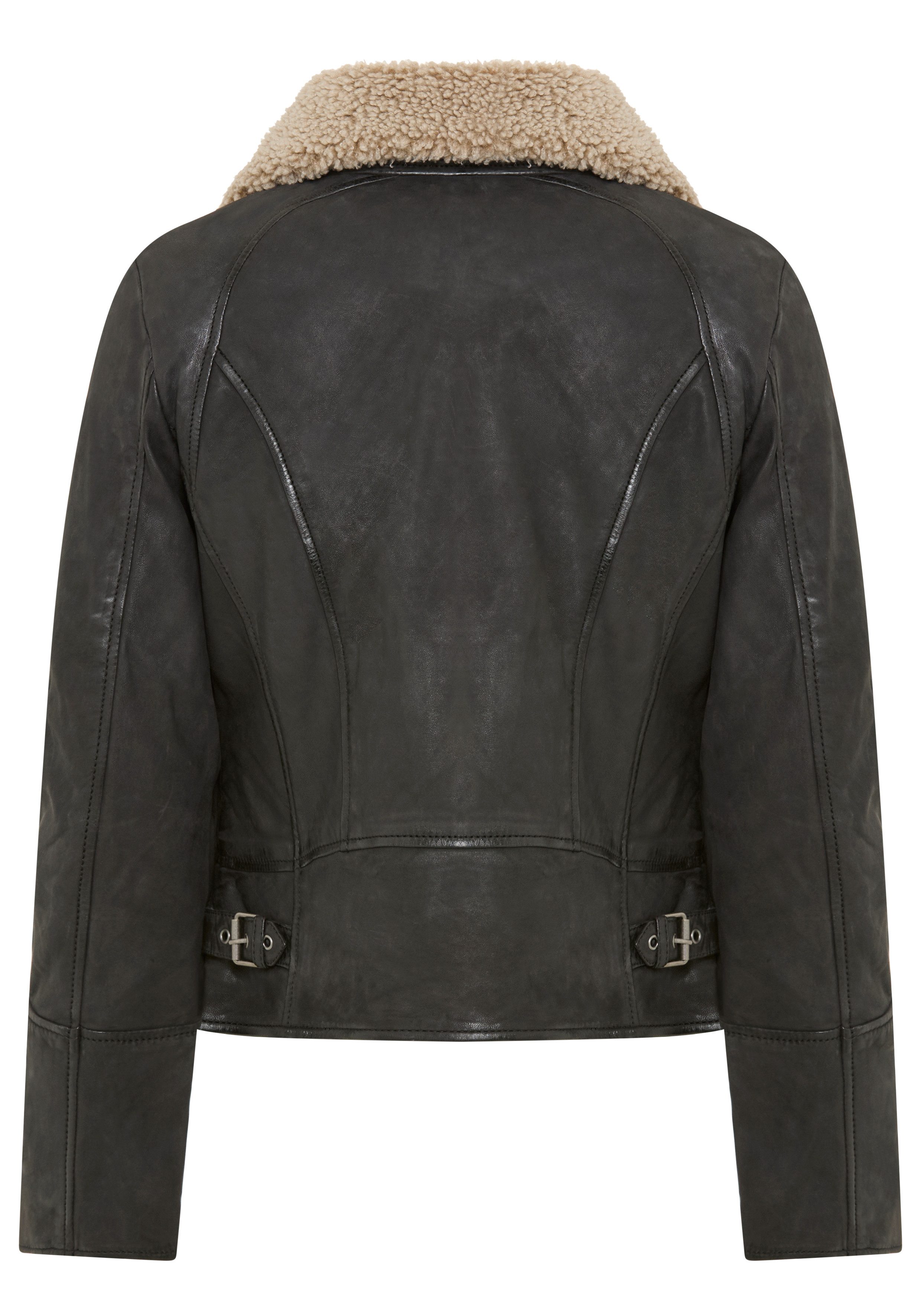 Mauritius Lederjacke MWNaedda mit hochschließendem Kragen mit Teddyplüschbesatz - wärmend