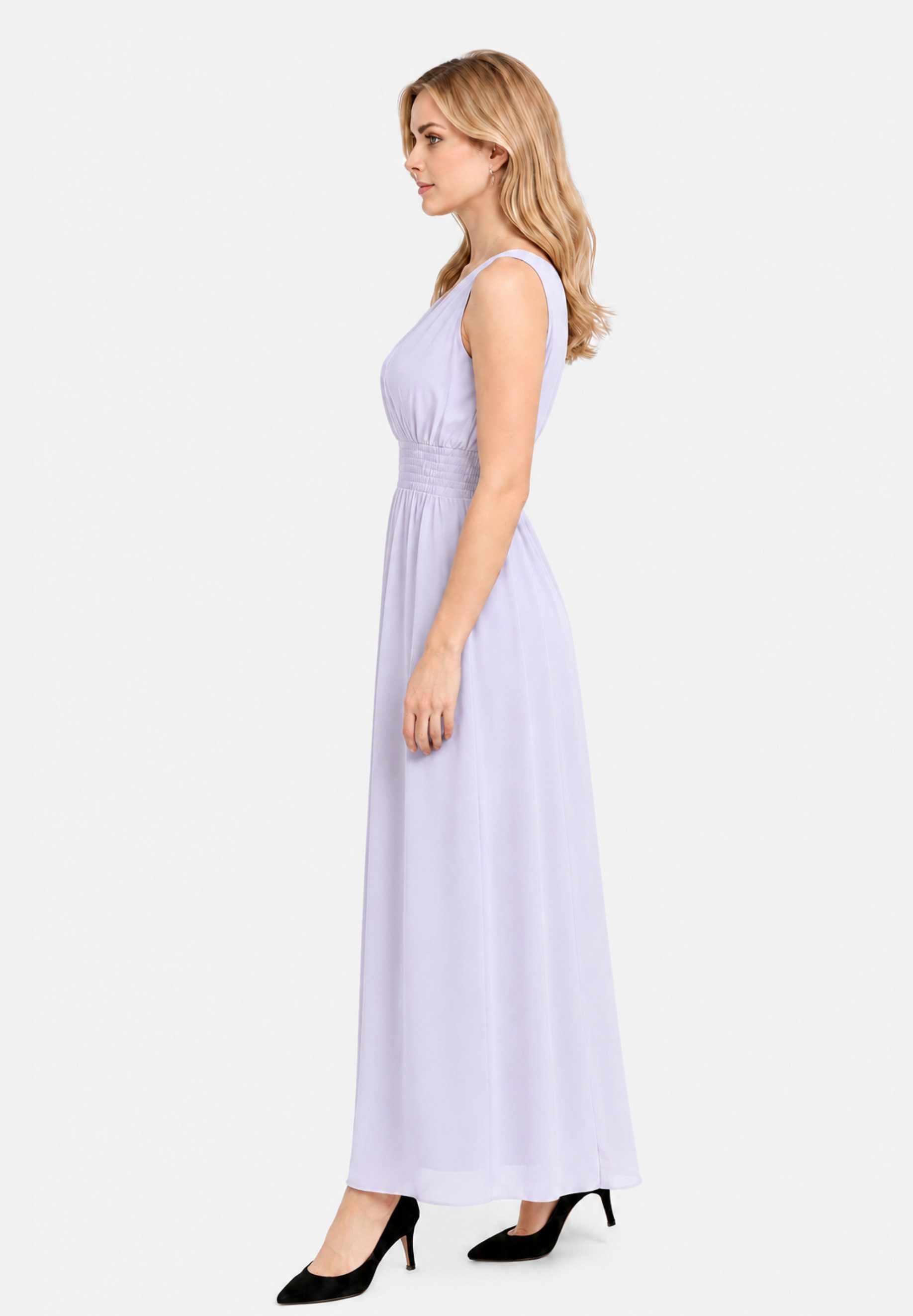 Elara Maxikleid Damen Langkleid mit V-Ausschnitt und gesmokter Taille im Wrap Look – Bild 2 von 3