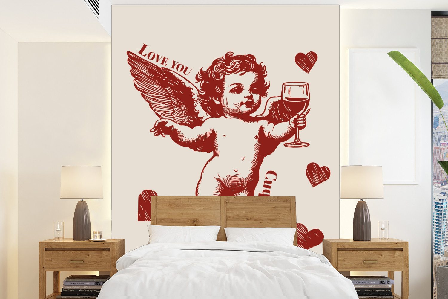 MuchoWow Fototapete Amor - Herzen - Rot - Klassisch, Matt, bedruckt, Wallpaper für Wohnzimmer, Schlafzimmer, Vinyl Tapete, 165x220 cm