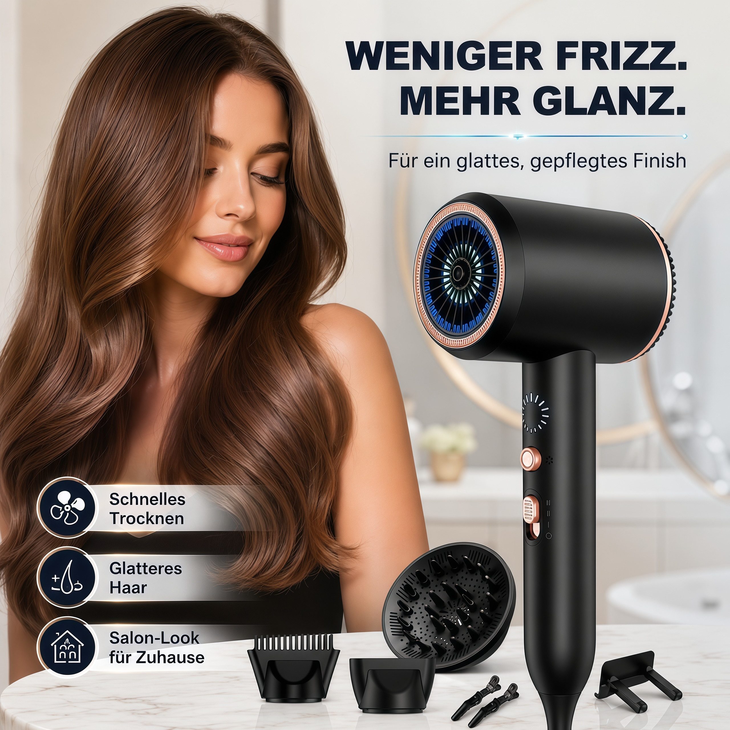 ibettertec Haartrockner Föhn,Haartrockner Ionen mit Diffusor-Konzentrator-Düse, 2400W, 2400 W, Turbo-Ultra-Leise-Motor, föhn 4-in-1, Mit Heiß- und Kaltzyklus, 4 – Bild 2 von 5