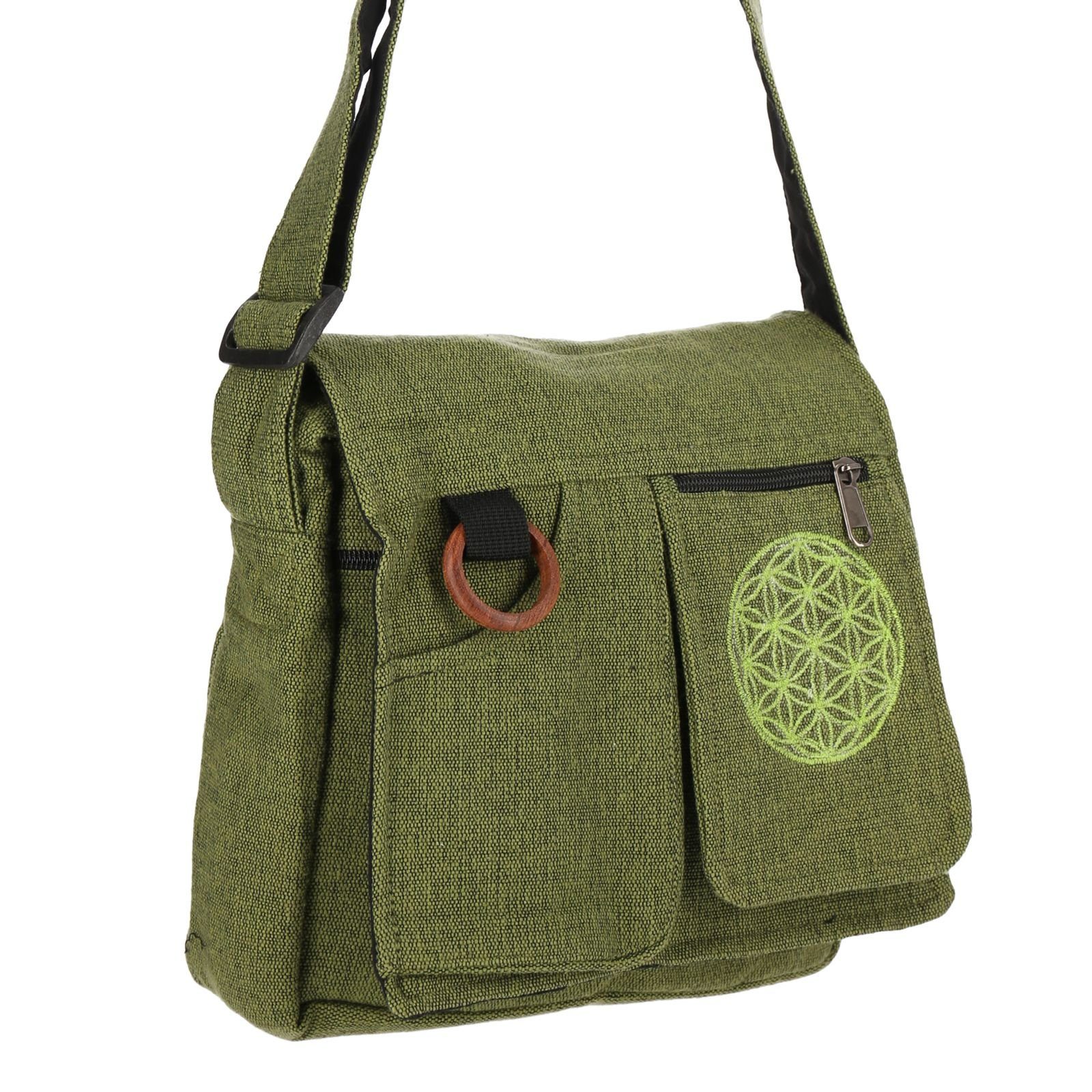 Handtasche Tasche UND Hippie KUNST Umhängetasche +Schulterriemen Lebensblume Grün MAGIE Schultertasche