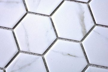 Mosani Mosaikfliesen Hexagonale Sechseck Mosaik Fliese Keramik weiß anthrazit Bad Küche